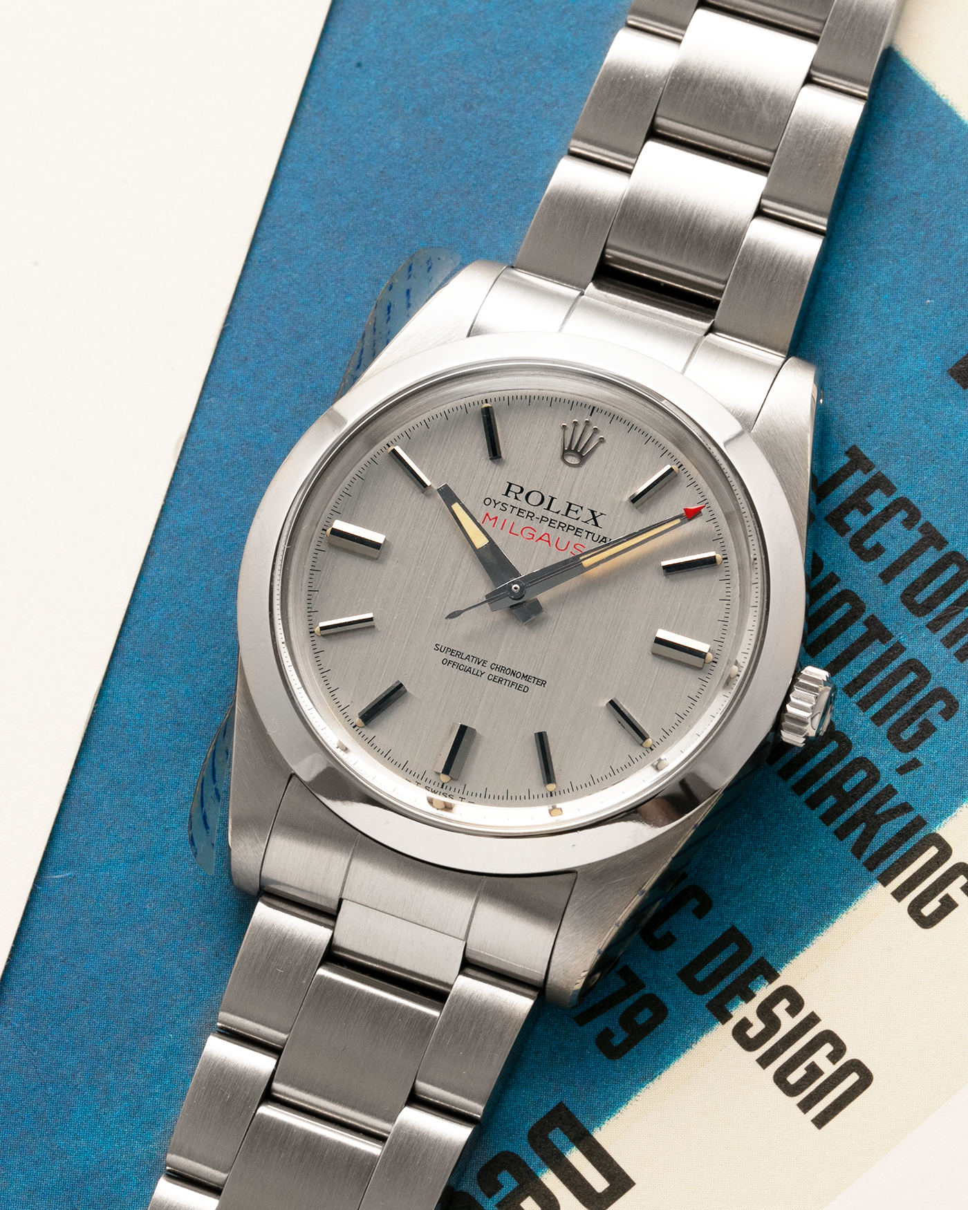 Brand: Rolex
Year Produced: 1979/1980
Year Sold: 1988
Model: Milgauss
Reference Number: 1019
Serial Number: 6.1mil
Material: Stainless Steel
Movement: Rolex Cal. 1580, Self-Winding
Case Dimensions: 38mm
Lug Width: 20mm
Bracelet: Rolex 78360 Oyster Bracelet with Signed Stainless Steel Clasp and 580 End Links
