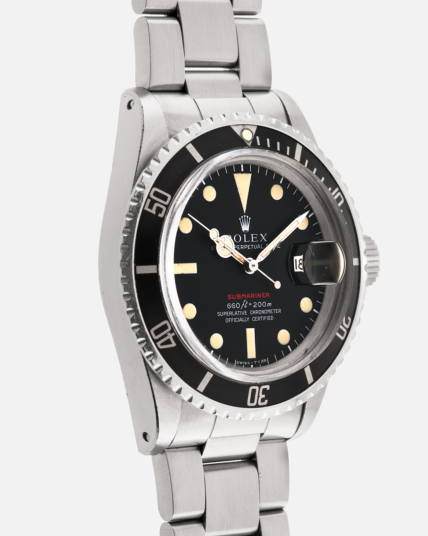Brand: Rolex
Year: 1976
Model: Submariner
Reference Number: 1680 ‘Red’
Serial Number: 38XXXXX
Material: Stainless Steel
Movement: Rolex Cal. 1575, Self-Winding
Case Dimensions: 40mm
Lug Width: 20mm
Bracelet: Rolex 93150 Oyster Bracelet with Signed Stainless Steel Clasp and XXX End Links