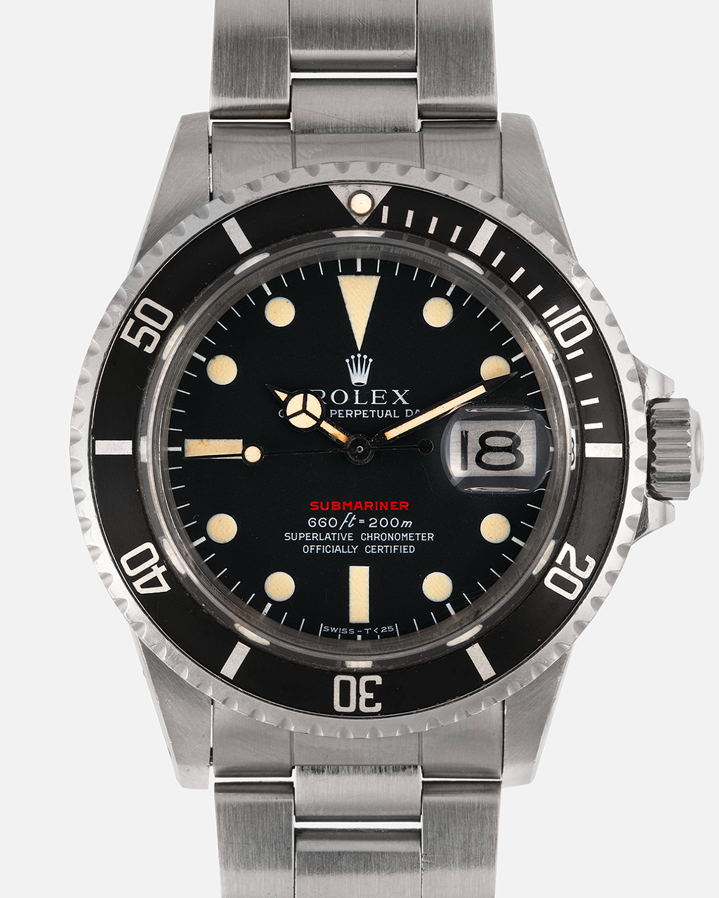 Brand: Rolex
Year: 1976
Model: Submariner
Reference Number: 1680 ‘Red’
Serial Number: 38XXXXX
Material: Stainless Steel
Movement: Rolex Cal. 1575, Self-Winding
Case Dimensions: 40mm
Lug Width: 20mm
Bracelet: Rolex 93150 Oyster Bracelet with Signed Stainless Steel Clasp and XXX End Links