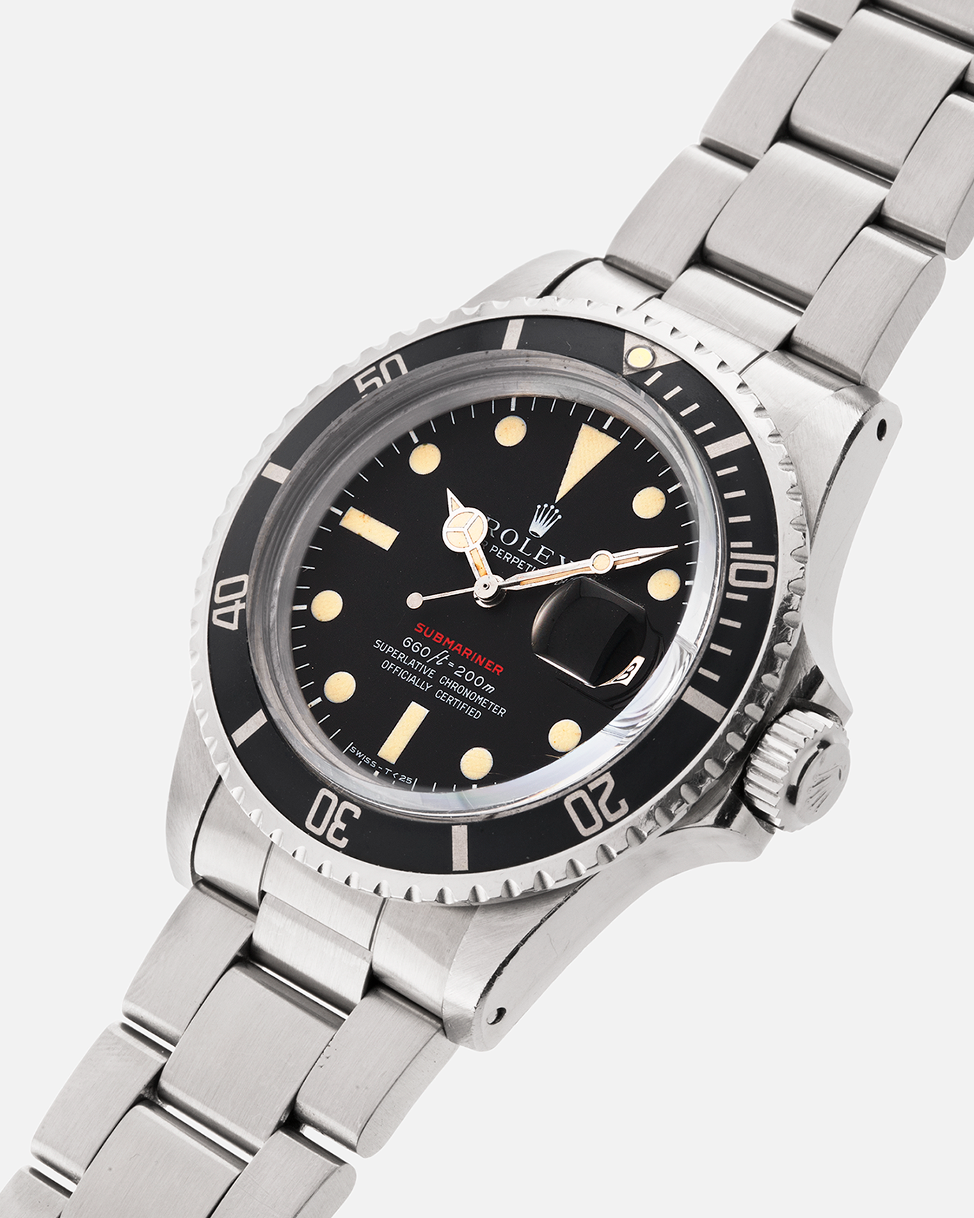 Brand: Rolex
Year: 1976
Model: Submariner
Reference Number: 1680 ‘Red’
Serial Number: 38XXXXX
Material: Stainless Steel
Movement: Rolex Cal. 1575, Self-Winding
Case Dimensions: 40mm
Lug Width: 20mm
Bracelet: Rolex 93150 Oyster Bracelet with Signed Stainless Steel Clasp and XXX End Links