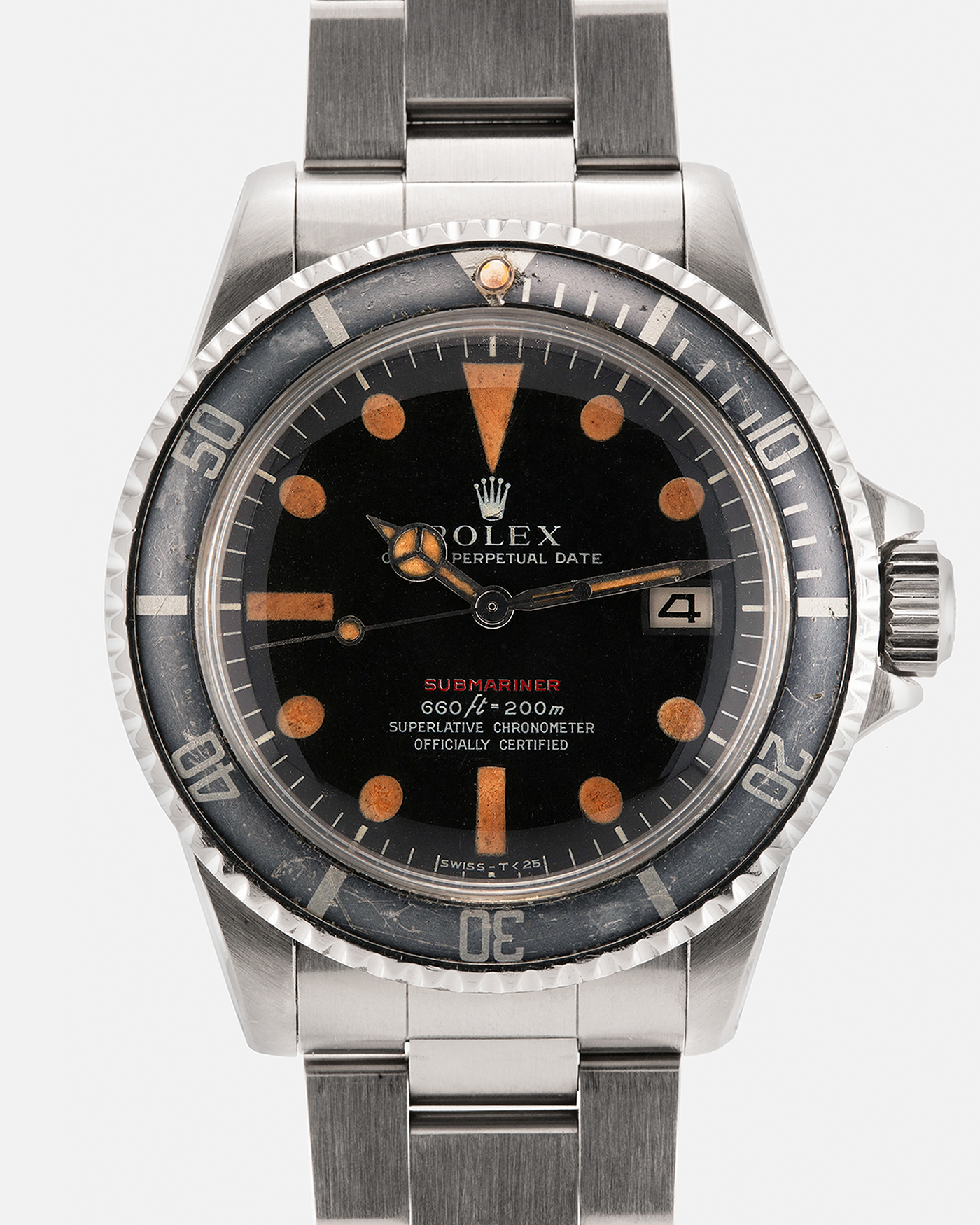 Brand: Rolex
Year: 1972
Model: Submariner
Reference Number: 1680 ‘Red’
Serial Number: 308XXXX
Material: Stainless Steel
Movement: Rolex Cal. 1575, Self-Winding
Case Dimensions: 40mm x 16mm including Domed Crystal (Lug-to-Lug 47.5mm)
Lug Width: 20mm
Bracelet: Rolex 93150 Oyster Bracelet with Signed Stainless Steel Clasp