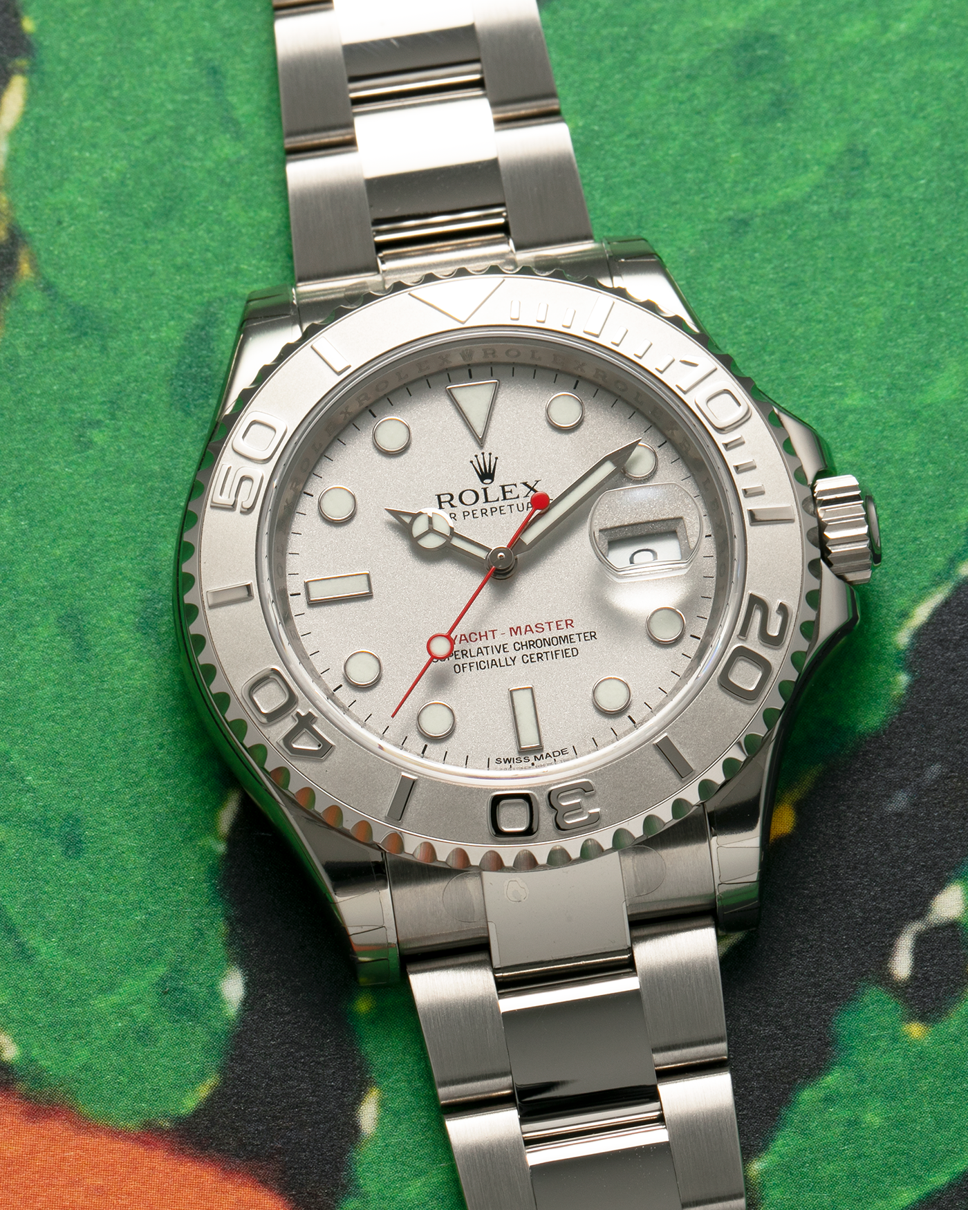 Brand: Rolex Year: 2000s Model: Yacht-Master 40 Reference Number: 16622 Material: Stainless Steel Case, Platinum Bezel and Dial Movement: Rolex Cal. 3135, Self-Winding Case Dimensions: 40mm x 11.5mm Lug Width: 20mm Bracelet: Rolex Oyster ‘78800’ Bracelet in Stainless Steel
