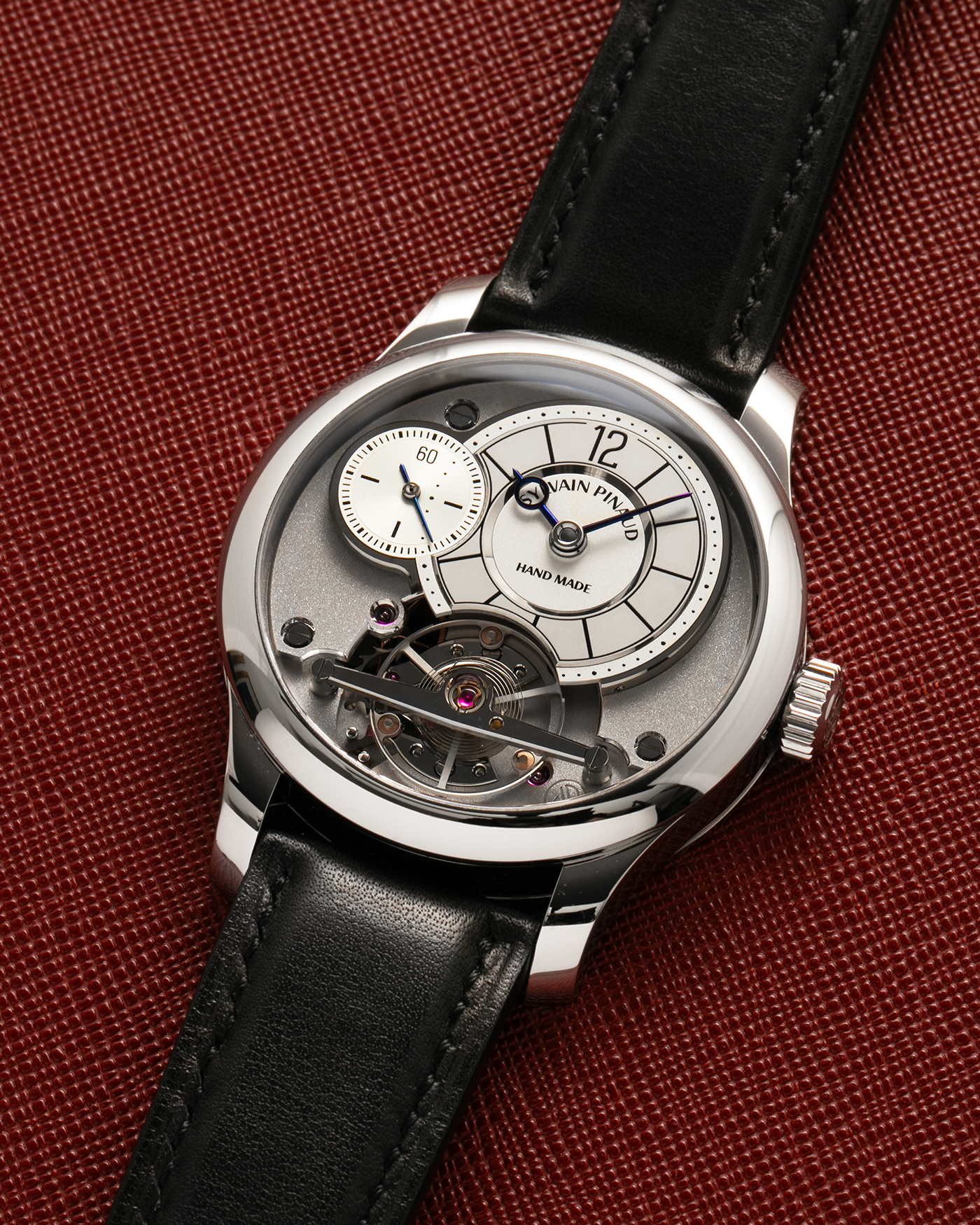 Brand: Sylvain Pinaud
Year: 2025
Model: Origine
Material: Stainless Steel
Movement: Sylvain Pinaud In-House, Manually Wound Mechanical Movement
Case Dimensions: 40mm Diameter 11mm Thickness
Strap: Sylvain Pinaud Black Leather Strap with Stainless Steel Sylvain Pinaud Tang Buckle