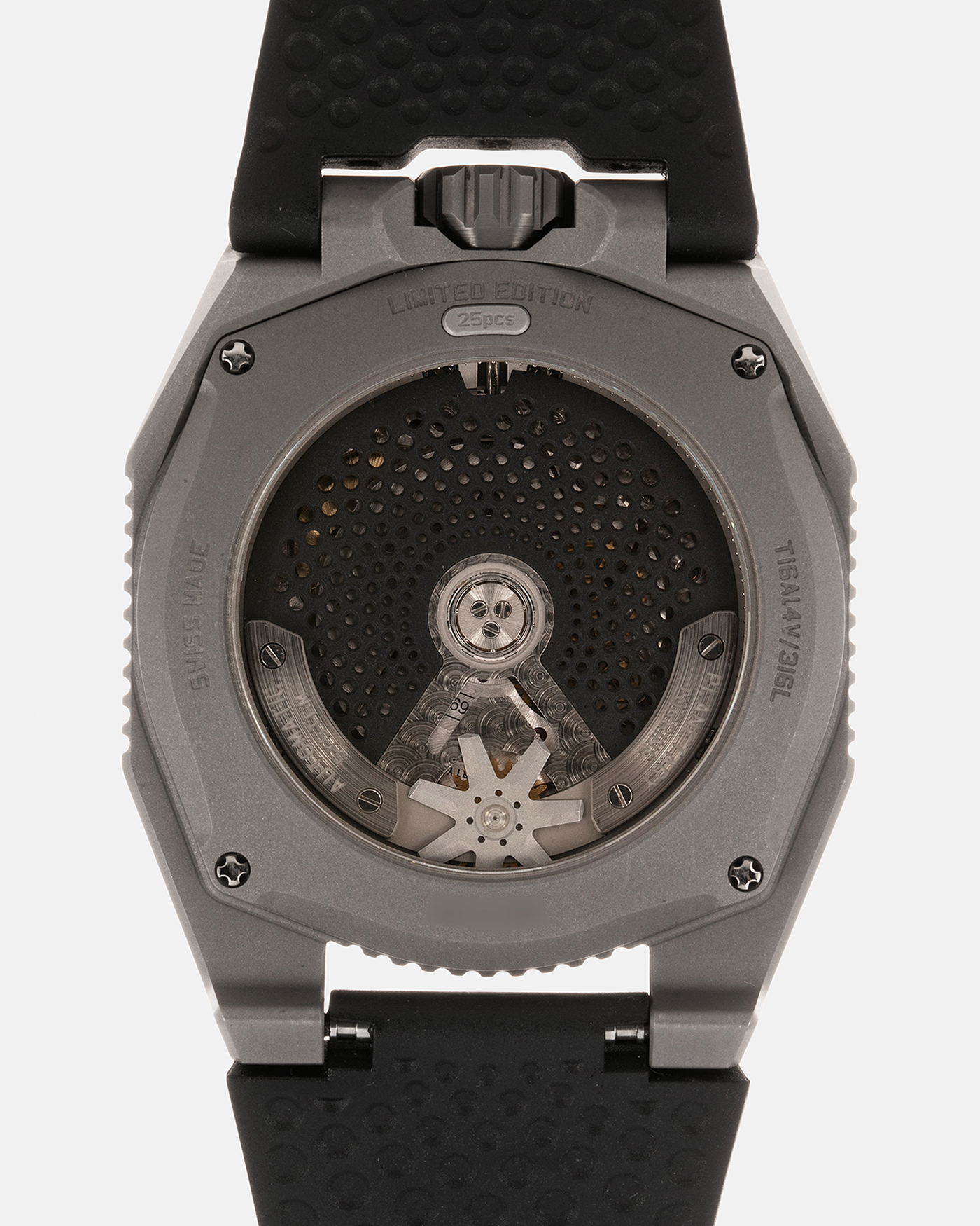 Brand: Urwerk Year: 2020 Model: UR100 GunMetal, Limited Edition of 25 Pieces Material: Titanium and Stainless-Steel Case with GunMetal PVD-Coating, ARCAP Alloy (Blend of Nickle, Copper, Cobalt and Zinc) Movement Carousell System Movement: Urwerk Cal. 12.01, Self-Winding Case Dimensions: 41mm x 14mm Strap: Urwerk Proprietary Black Rubber Strap with Signed Deployant Buckle, with additional Urwerk Proprietary Black Textile Strap