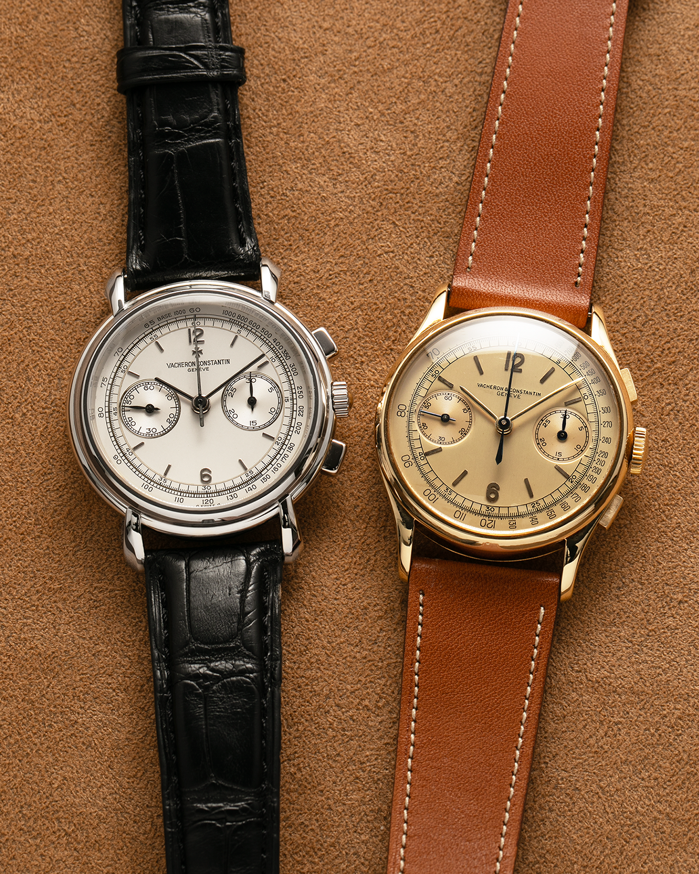 Brand: Vacheron Constantin
Year: 1944
Reference: 4072
Material: 18k Yellow Gold
Movement: Vacheron Constantin Cal. 434 (Valjoux 23)
Movement Number: 437558
Case Number: 285547
Case Dimensions: 35mm Diameter XXX Thickness
Straps: Nostime Brown Calf Leather Strap and Generic Tang Buckle