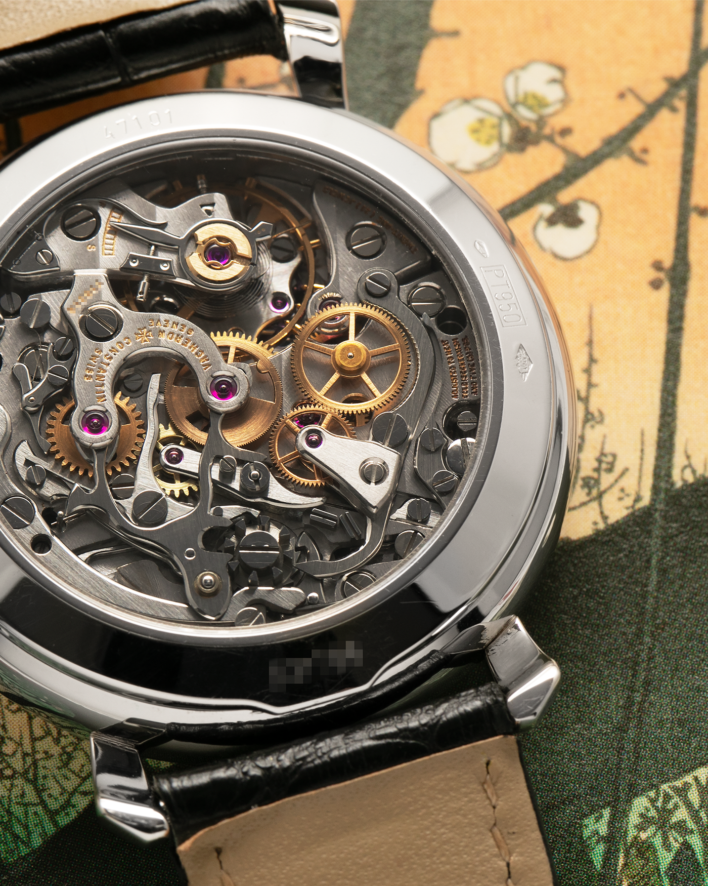 Brand: Vacheron Constantin
Year: 1990’s
Model: Les Historiques Chronograph
Reference: 47101
Material: Platinum 950
Movement: Vacheron Constantin Cal. 1140 (Lémania 2310 Based), Manual-Winding
Case Dimensions: 36mm Diameter 10.6mm Thickness
Lug Width: 18mm
Straps: Vacheron Constantin Black Alligator Strap with Platinum Vacheron Constantin Tang Buckle