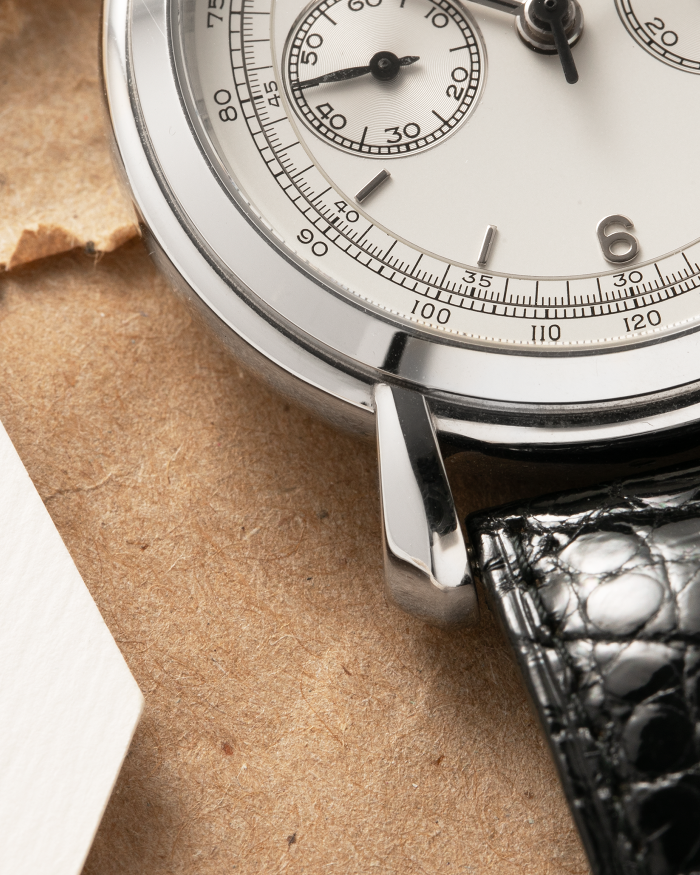 Brand: Vacheron Constantin
Year: 1995
Model: Les Historiques Chronograph
Reference: 47101
Material: Platinum 950
Movement: Vacheron Constantin Cal. 1140 (Lémania 2310 Based), Manual-Winding
Case Dimensions: 36mm Diameter 10.6mm Thickness
Lug Width: 18mm
Straps: Vacheron Constantin Black Alligator Strap with Signed Platinum Tang Buckle