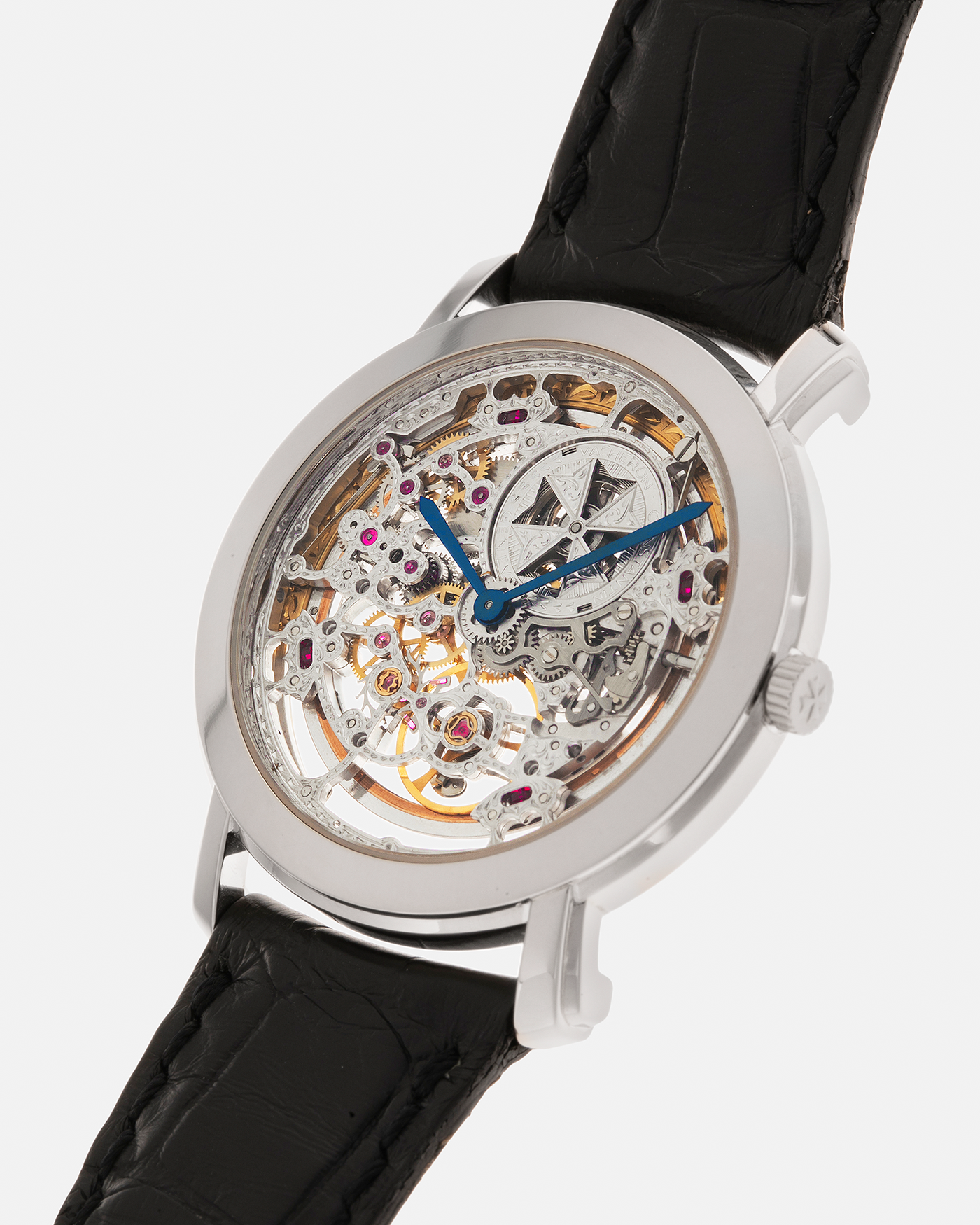 Brand: Vacheron Constantin
Year: 2000s
Model: Malte Skeleton
Reference Number: 43080
Material: 18-carat White Gold Case
Movement: Vacheron Constantin Cal. 1120 SQ (Based on JLC Cal. 920 Ébauche), Self-Winding
Case Dimensions: 35.5mm x 6mm (Lug-to-Lug 41mm)
Lug Width: 19mm
Strap: Vacheron Constantin Black Alligator Leather Strap with Signed 18-carat White Gold Tang Buckle