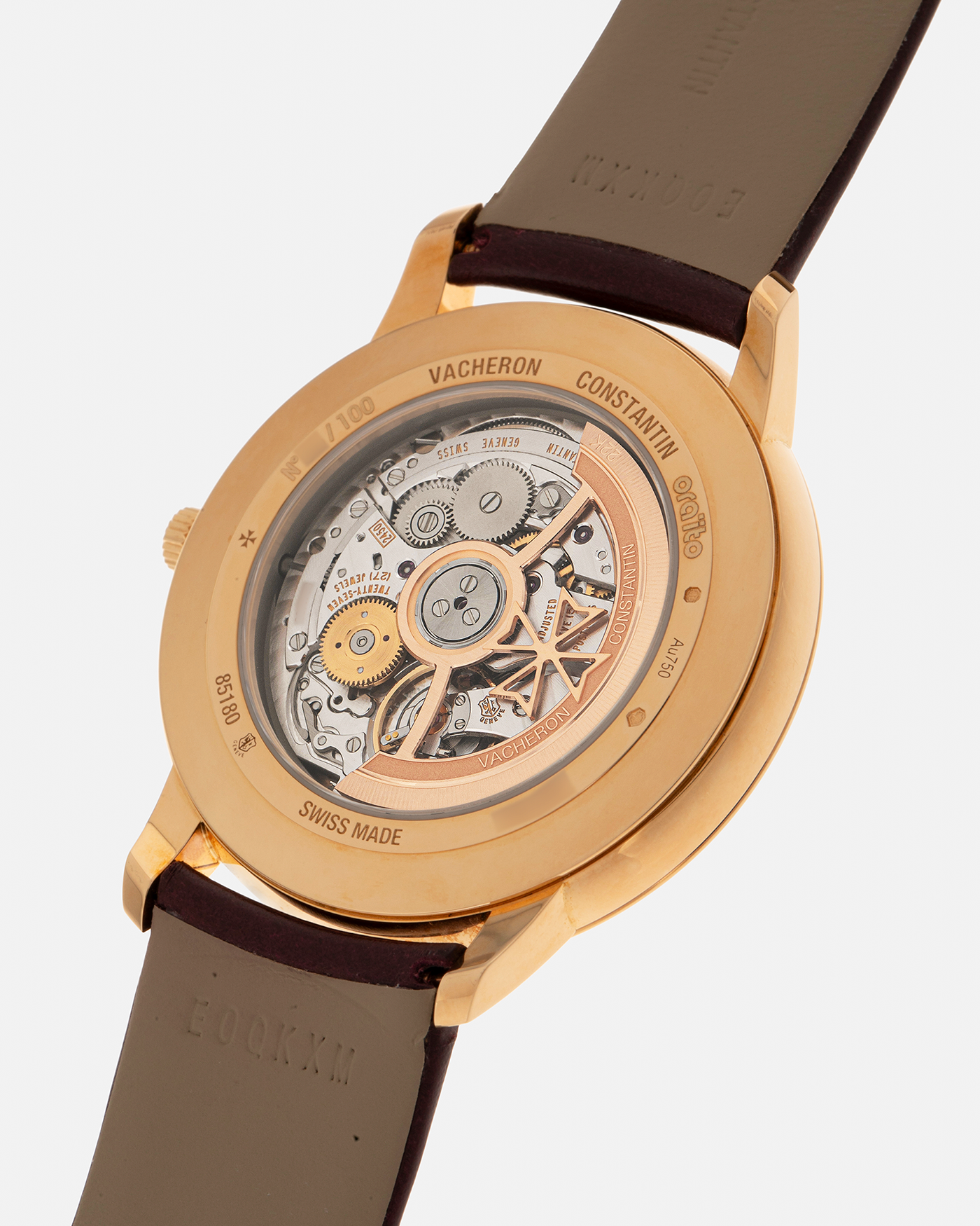 Brand: Vacheron Constantin
Year: 2024
Model: Patrimony Ora ïto 20th Anniversary, Limited to 100 Pieces
Reference: 85180/000J-H069
Material: 18-carat Yellow Gold
Movement: Vacheron Constantin Cal. 2450 Q6, Self-Winding
Case Dimensions: 40mm x 8.55mm (Lug-to-Lug 47mm)
Lug Width: 20mm
Strap: Vacheron Constantin Burgundy Embossed Calf Leather with Signed 18-carat Yellow Gold Tang Buckle