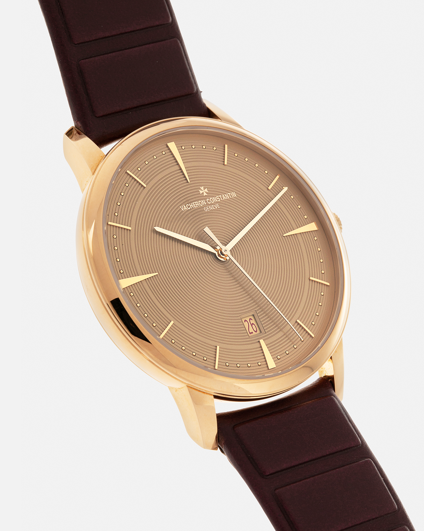 Brand: Vacheron Constantin
Year: 2024
Model: Patrimony Ora ïto 20th Anniversary, Limited to 100 Pieces
Reference: 85180/000J-H069
Material: 18-carat Yellow Gold
Movement: Vacheron Constantin Cal. 2450 Q6, Self-Winding
Case Dimensions: 40mm x 8.55mm (Lug-to-Lug 47mm)
Lug Width: 20mm
Strap: Vacheron Constantin Burgundy Embossed Calf Leather with Signed 18-carat Yellow Gold Tang Buckle