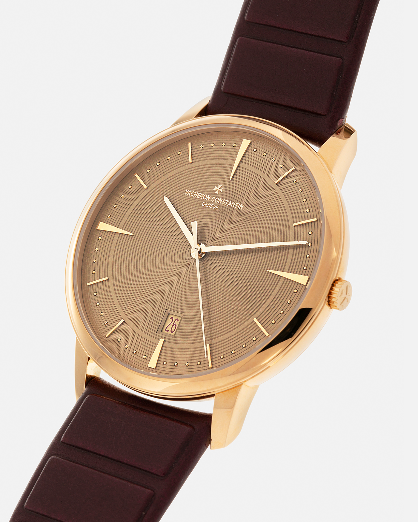 Brand: Vacheron Constantin
Year: 2024
Model: Patrimony Ora ïto 20th Anniversary, Limited to 100 Pieces
Reference: 85180/000J-H069
Material: 18-carat Yellow Gold
Movement: Vacheron Constantin Cal. 2450 Q6, Self-Winding
Case Dimensions: 40mm x 8.55mm (Lug-to-Lug 47mm)
Lug Width: 20mm
Strap: Vacheron Constantin Burgundy Embossed Calf Leather with Signed 18-carat Yellow Gold Tang Buckle