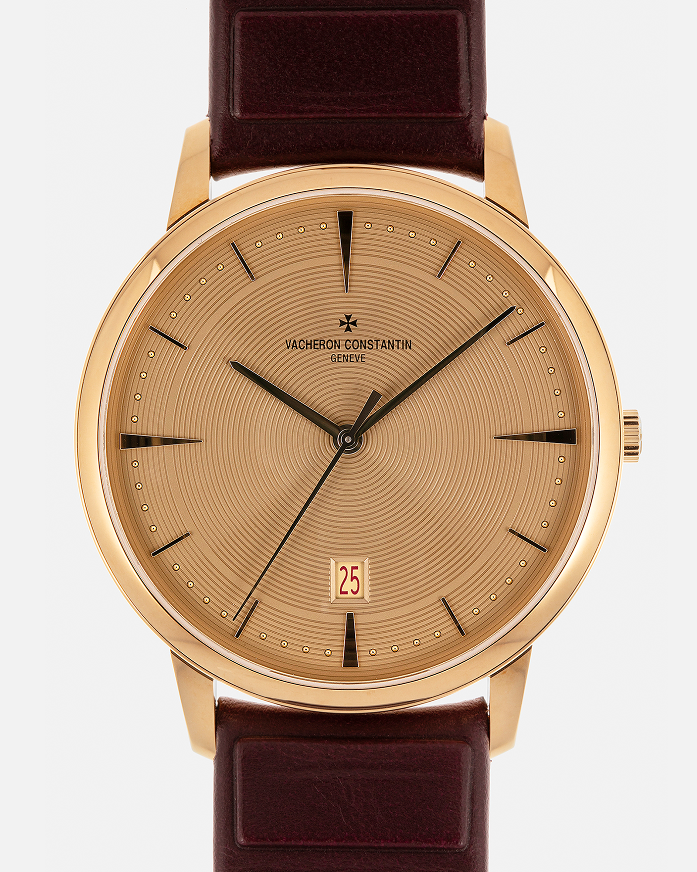 Brand: Vacheron Constantin
Year: 2024
Model: Patrimony Ora ïto 20th Anniversary, Limited to 100 Pieces
Reference: 85180/000J-H069
Material: 18-carat Yellow Gold
Movement: Vacheron Constantin Cal. 2450 Q6, Self-Winding
Case Dimensions: 40mm x 8.55mm (Lug-to-Lug 47mm)
Lug Width: 20mm
Strap: Vacheron Constantin Burgundy Embossed Calf Leather with Signed 18-carat Yellow Gold Tang Buckle