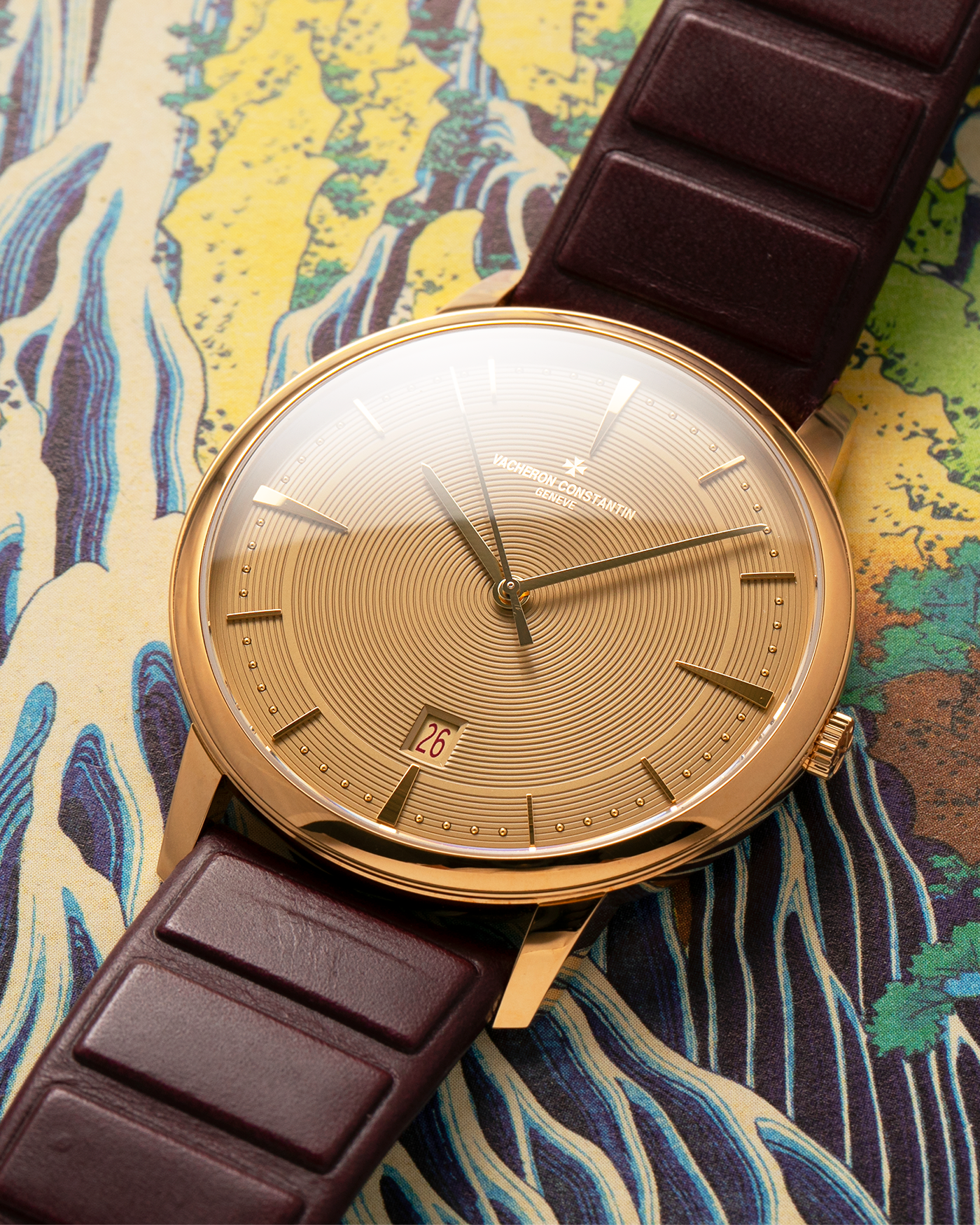 Brand: Vacheron Constantin
Year: 2024
Model: Patrimony Ora ïto 20th Anniversary, Limited to 100 Pieces
Reference: 85180/000J-H069
Material: 18-carat Yellow Gold
Movement: Vacheron Constantin Cal. 2450 Q6, Self-Winding
Case Dimensions: 40mm x 8.55mm (Lug-to-Lug 47mm)
Lug Width: 20mm
Strap: Vacheron Constantin Burgundy Embossed Calf Leather with Signed 18-carat Yellow Gold Tang Buckle