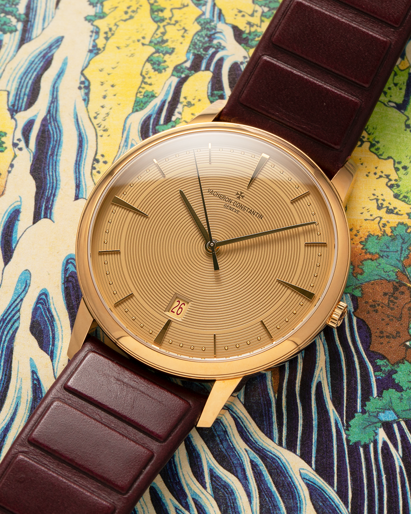 Brand: Vacheron Constantin
Year: 2024
Model: Patrimony Ora ïto 20th Anniversary, Limited to 100 Pieces
Reference: 85180/000J-H069
Material: 18-carat Yellow Gold
Movement: Vacheron Constantin Cal. 2450 Q6, Self-Winding
Case Dimensions: 40mm x 8.55mm (Lug-to-Lug 47mm)
Lug Width: 20mm
Strap: Vacheron Constantin Burgundy Embossed Calf Leather with Signed 18-carat Yellow Gold Tang Buckle