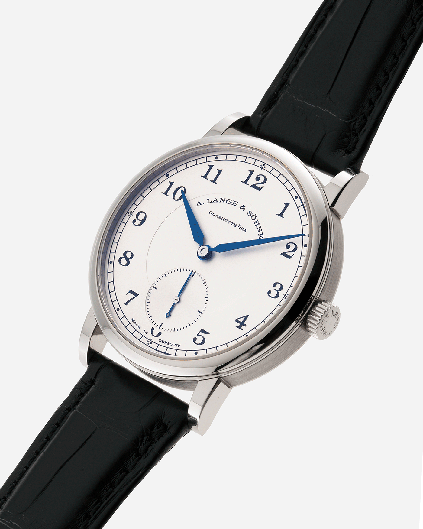 Brand: A. Lange & Sohne Year: 2010’s Model: 1815 Annual Calendar Ref Number: 235.026 Material: 18k White Gold Movement: Manual Winding In-House Cal. L051.1 Case Diameter: 38mm Bracelet/Strap: A. Lange & Sohne Black Alligator Strap with signed 18k White Gold Tang Buckle