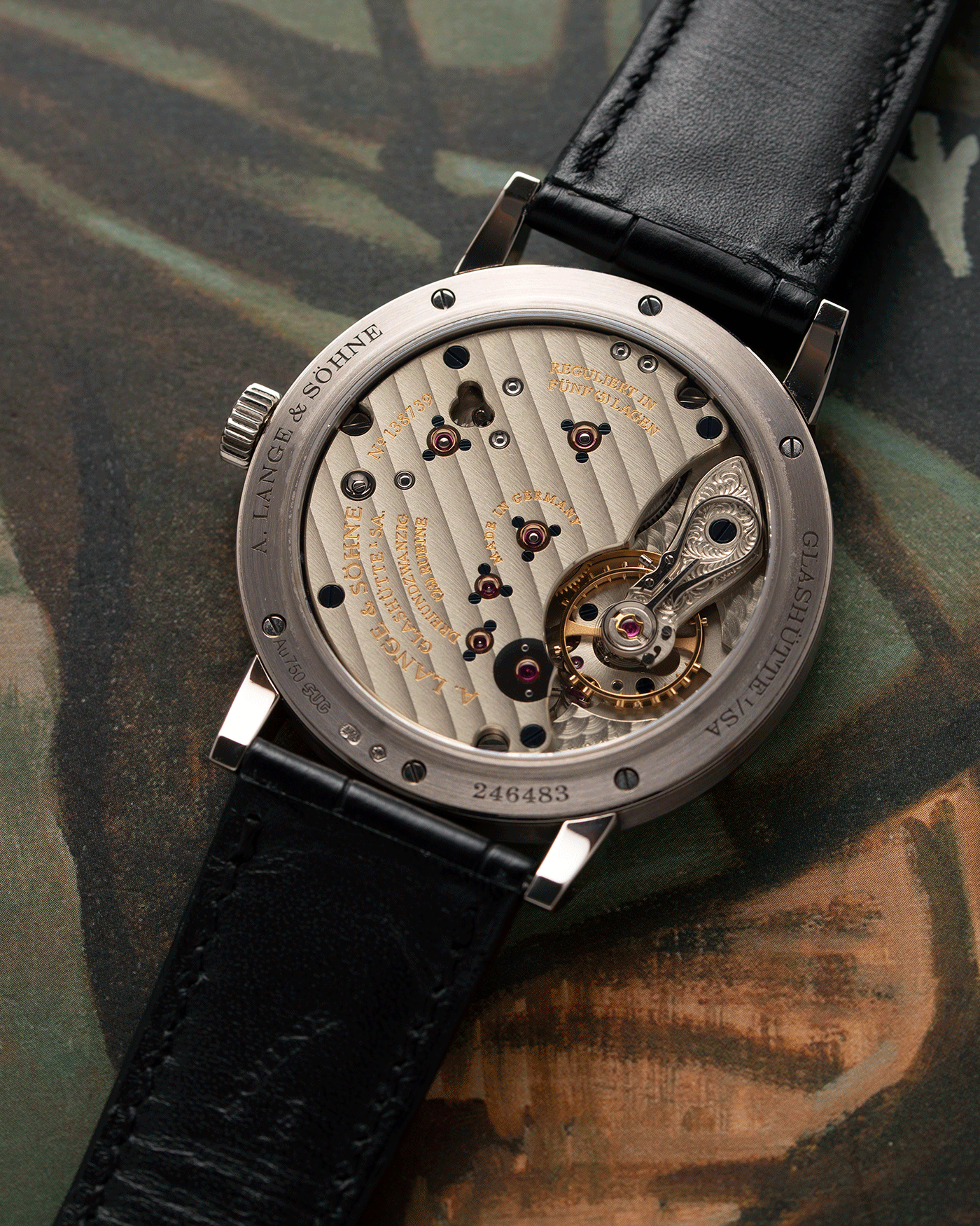 Brand: A. Lange & Sohne Year: 2010’s Model: 1815 Annual Calendar Ref Number: 235.026 Material: 18k White Gold Movement: Manual Winding In-House Cal. L051.1 Case Diameter: 38mm Bracelet/Strap: A. Lange & Sohne Black Alligator Strap with signed 18k White Gold Tang Buckle