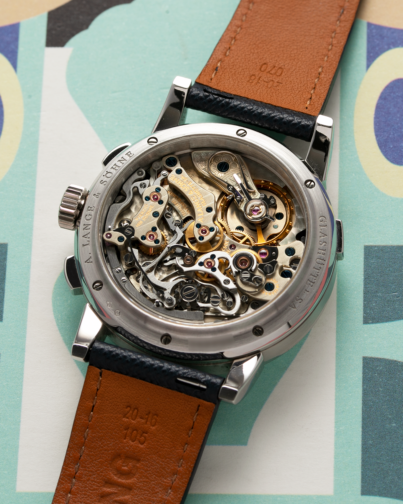 Brand: A. Lange & Sohne Year: 2000’s Model: Datograph Reference Number: 403.035 Material: Platinum Movement: Manual Winding L951.1 Case Diameter: 39mm Bracelet/Strap: Molequin Navy Textured Calf and A. Lange & Sohne Platinum Tang Buckle