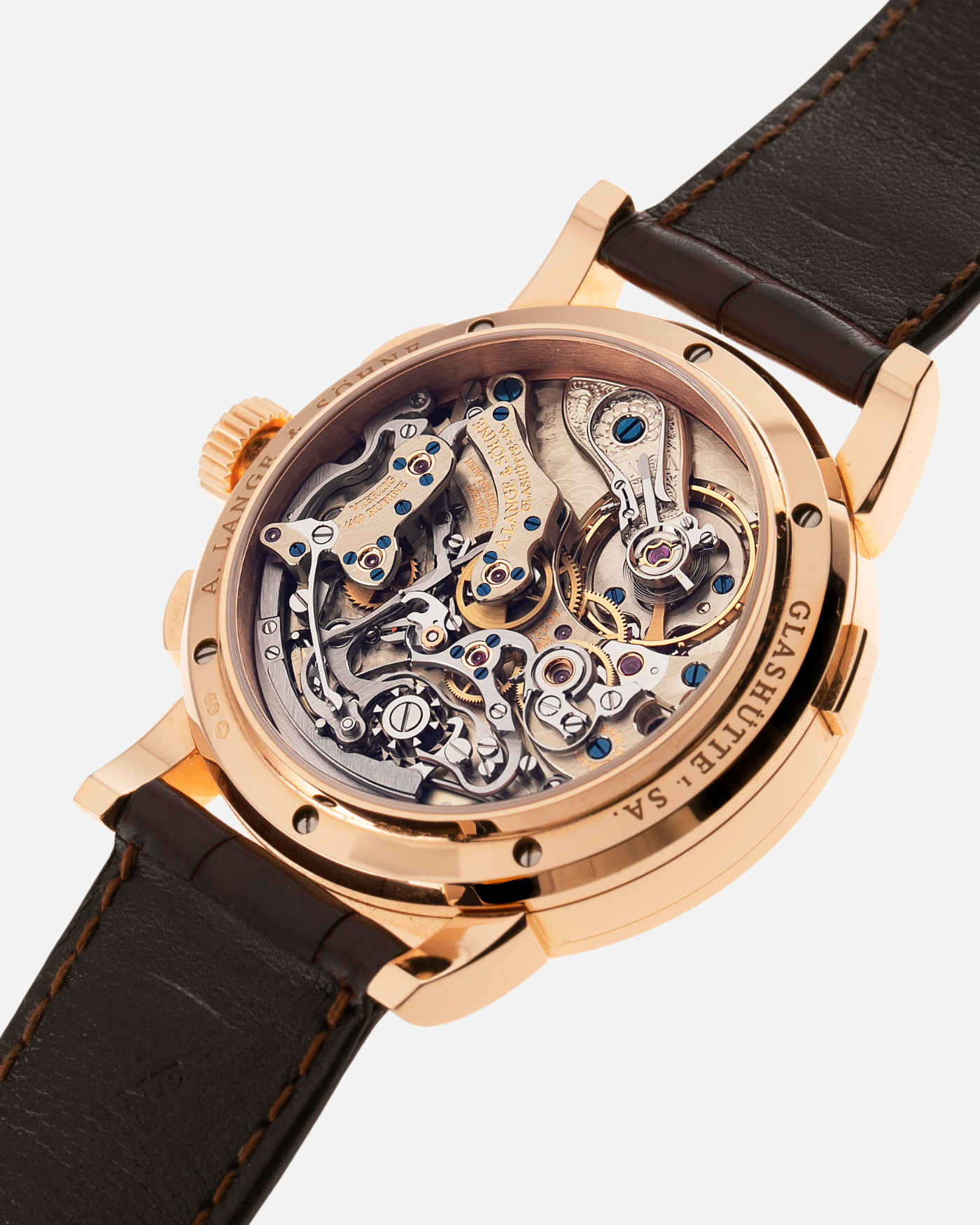 Brand: A. Lange & Sohne Year: 2000’s Model: Datograph Reference Number: 403.032 Material: 18k Rose Gold Movement: Manual Winding L951.1 Case Diameter: 39mm Bracelet/Strap: A. Lange & Sohne Brown Alligator and 18k Rose Gold Tang Buckle