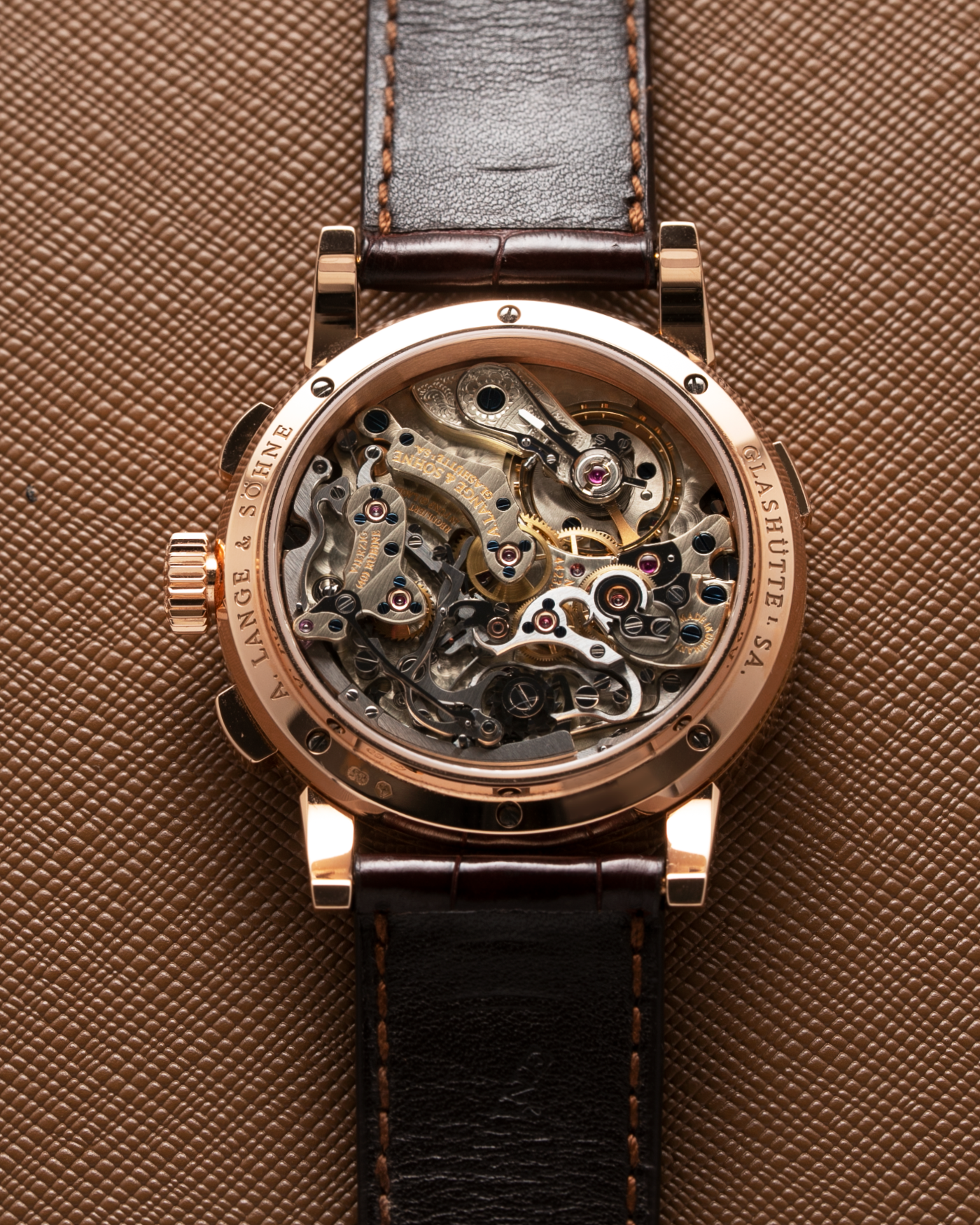 Brand: A. Lange & Sohne Year: 2000’s Model: Datograph Reference Number: 403.032 Material: 18k Rose Gold Movement: Manual Winding L951.1 Case Diameter: 39mm Bracelet/Strap: A. Lange & Sohne Brown Alligator and 18k Rose Gold Tang Buckle
