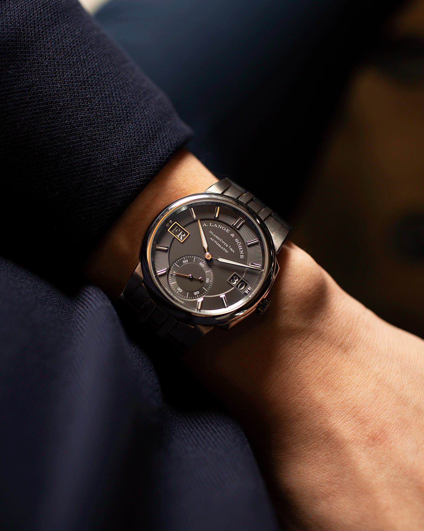 Brand: A. Lange & Sohne Year: 2021 Model: Datomatic Odysseus Ref Number: 363.038 Material: 18k White Gold Movement: Self-Winding In-House L155.1 Case Diameter: 38mm Bracelet/Strap: A. Lange & Sohne Brown Leather Strap and Black Rubber Strap with signed 18k White Gold Tang Buckle