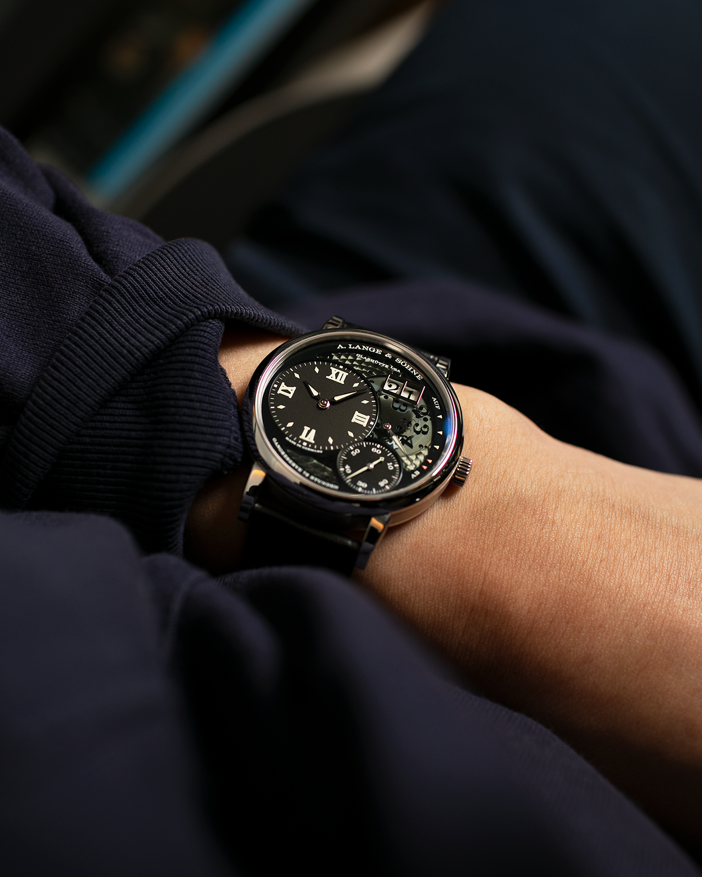 Brand: A. Lange & Sohne Year: 2014 Model: Grand Lange 1 Lumen Reference Number: 117.035 Material: Platinum Movement: Manual Winding L905.2 Case Diameter: 41mm Bracelet/Strap: A. Lange & Sohne Black Alligator Strap and Platinum Deployant Clasp