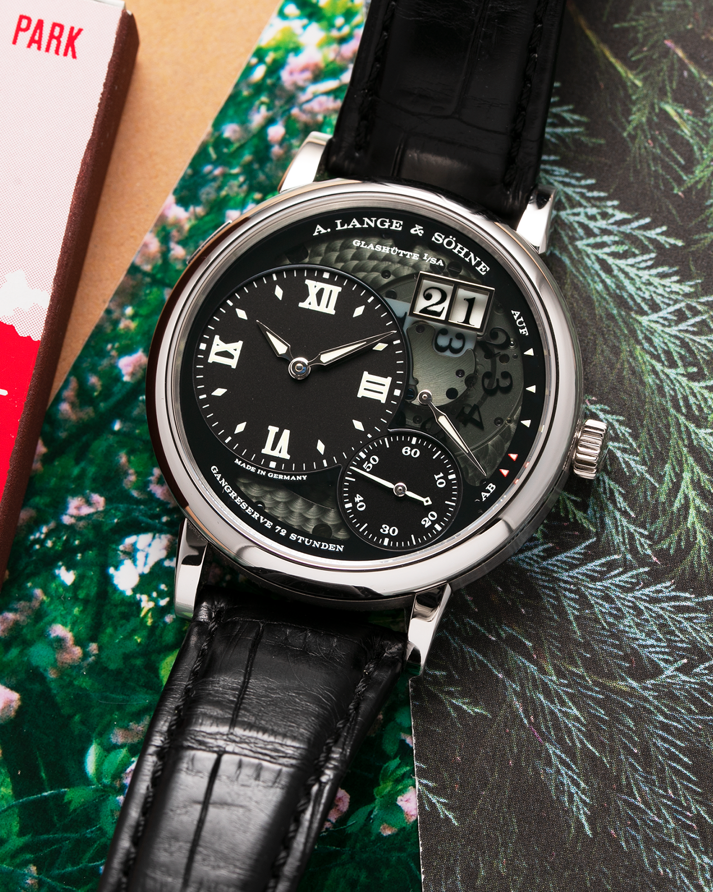 Brand: A. Lange & Sohne Year: 2014 Model: Grand Lange 1 Lumen Reference Number: 117.035 Material: Platinum Movement: Manual Winding L905.2 Case Diameter: 41mm Bracelet/Strap: A. Lange & Sohne Black Alligator Strap and Platinum Deployant Clasp