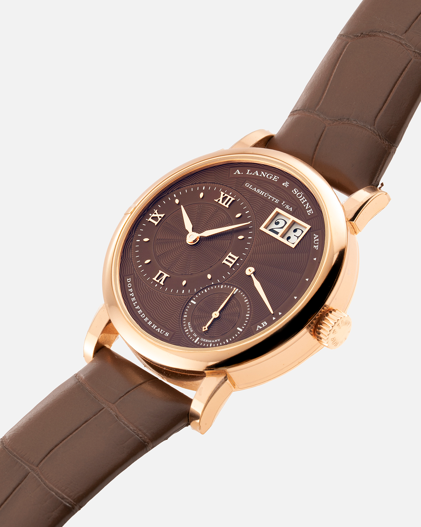Brand: A. Lange & Sohne Year: 2022 Model: Little Lange 1  Reference Number: 181.037 Material: 18k Rose Gold Movement: Manual Winding L121.1 Case Diameter: 36.5mm Bracelet/Strap: A. Lange & Sohne Light Brown Unstitched Alligator Strap