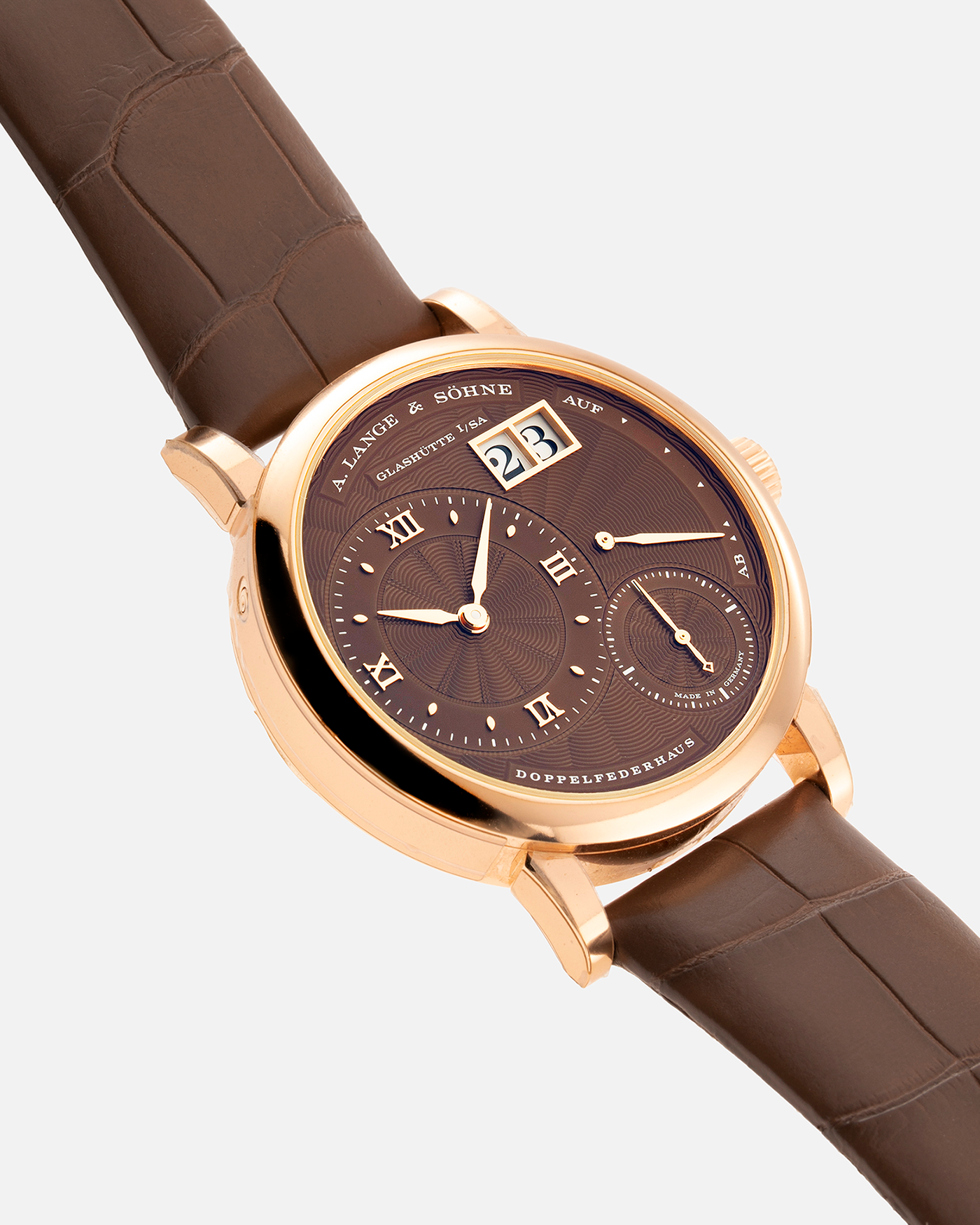 Brand: A. Lange & Sohne Year: 2022 Model: Little Lange 1  Reference Number: 181.037 Material: 18k Rose Gold Movement: Manual Winding L121.1 Case Diameter: 36.5mm Bracelet/Strap: A. Lange & Sohne Light Brown Unstitched Alligator Strap