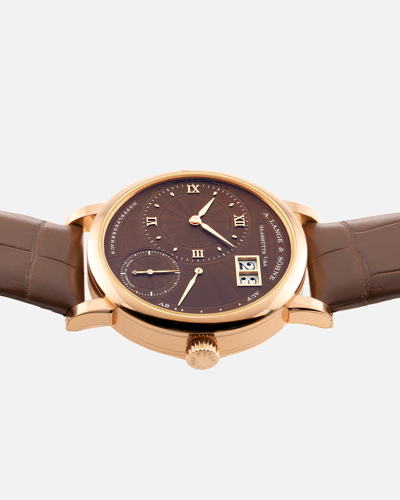 Brand: A. Lange & Sohne Year: 2022 Model: Little Lange 1  Reference Number: 181.037 Material: 18k Rose Gold Movement: Manual Winding L121.1 Case Diameter: 36.5mm Bracelet/Strap: A. Lange & Sohne Light Brown Unstitched Alligator Strap