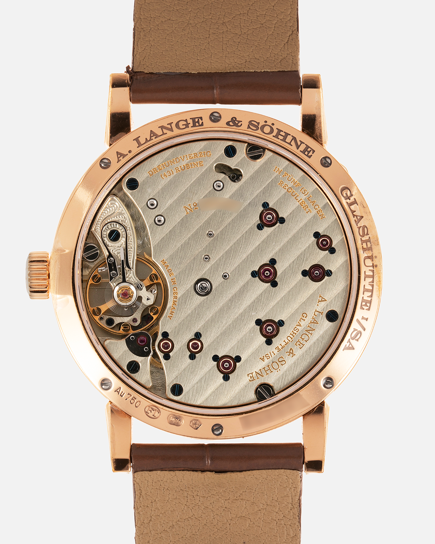 Brand: A. Lange & Sohne Year: 2022 Model: Little Lange 1  Reference Number: 181.037 Material: 18k Rose Gold Movement: Manual Winding L121.1 Case Diameter: 36.5mm Bracelet/Strap: A. Lange & Sohne Light Brown Unstitched Alligator Strap