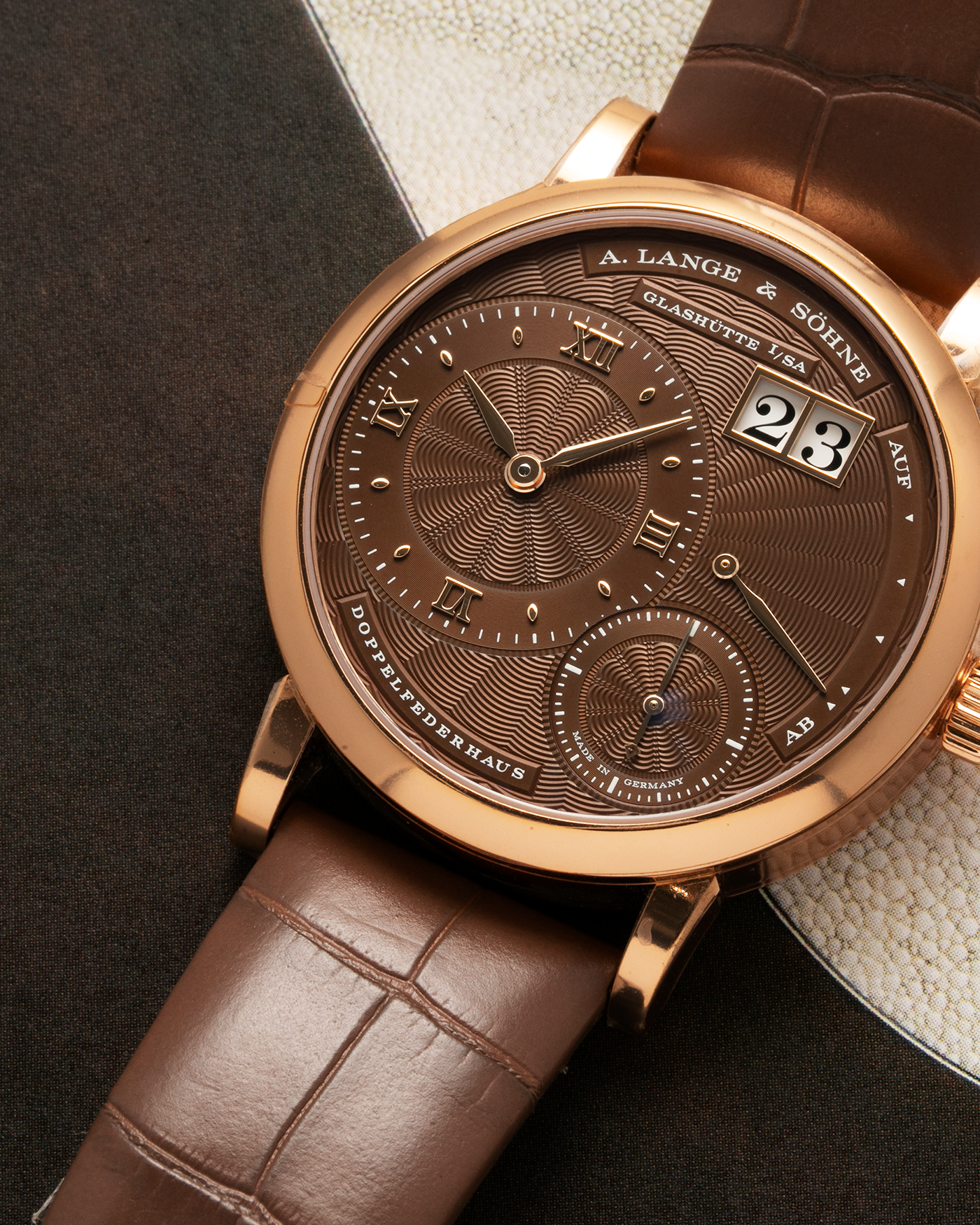Brand: A. Lange & Sohne Year: 2022 Model: Little Lange 1  Reference Number: 181.037 Material: 18k Rose Gold Movement: Manual Winding L121.1 Case Diameter: 36.5mm Bracelet/Strap: A. Lange & Sohne Light Brown Unstitched Alligator Strap