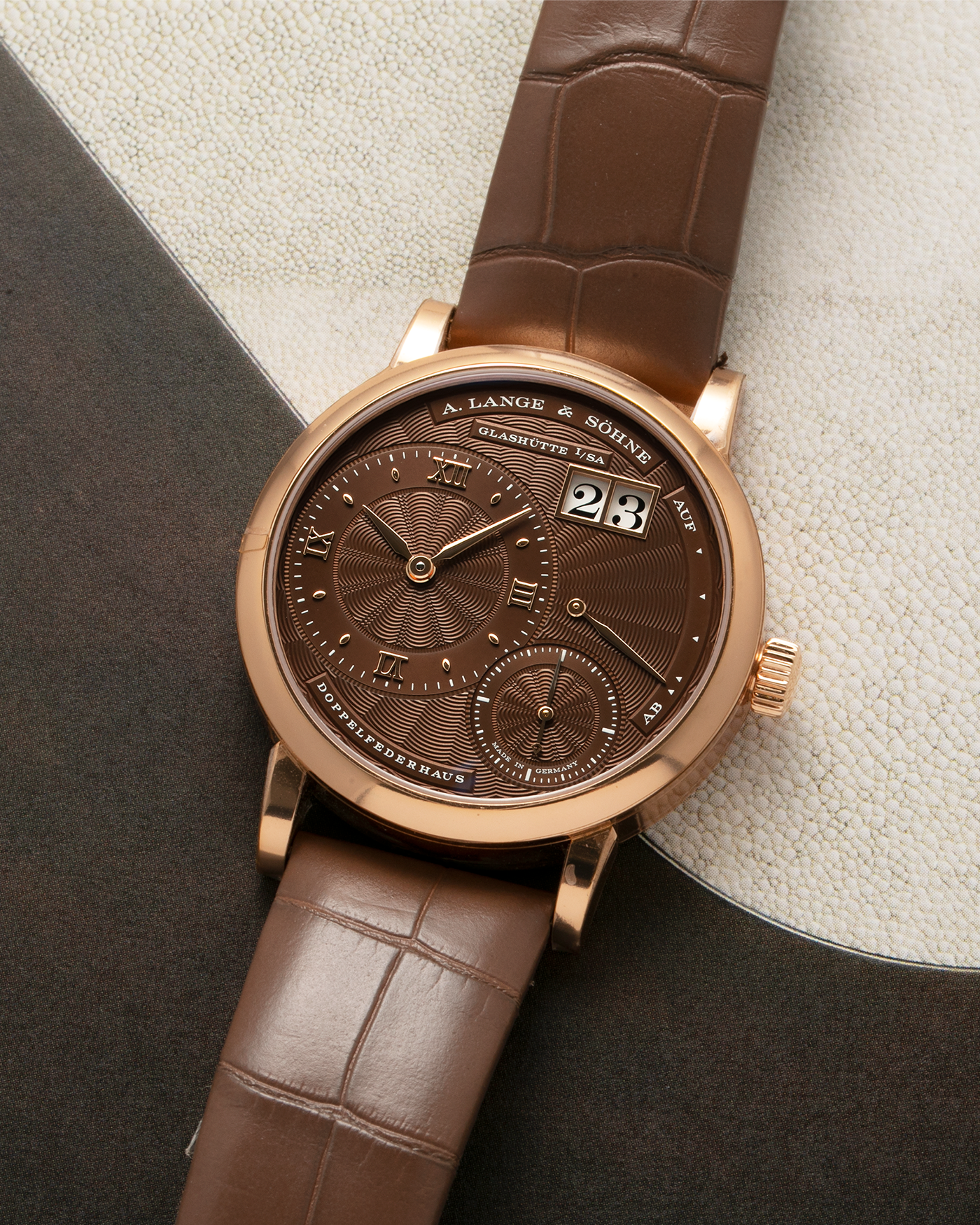 Brand: A. Lange & Sohne Year: 2022 Model: Little Lange 1  Reference Number: 181.037 Material: 18k Rose Gold Movement: Manual Winding L121.1 Case Diameter: 36.5mm Bracelet/Strap: A. Lange & Sohne Light Brown Unstitched Alligator Strap