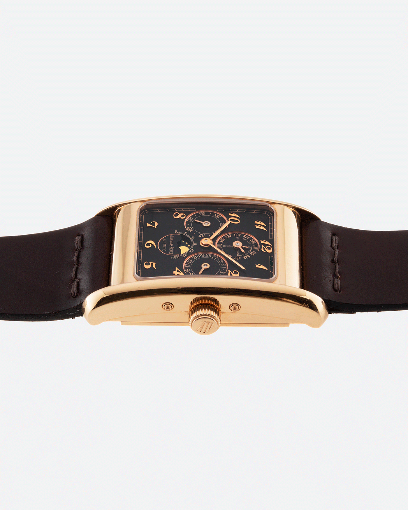 Brand: Audemars Piguet Year: 1990’s Model: Edward Piguet Reference Number: 25853OR Material: 18k Rose Gold Movement: Cal 2141 Case Diameter: 27mmX45mm Bracelet: Dark Brown Horween Shell Cordovan Strap and 18k Rose Gold Audemars Piguet Tang Buckle