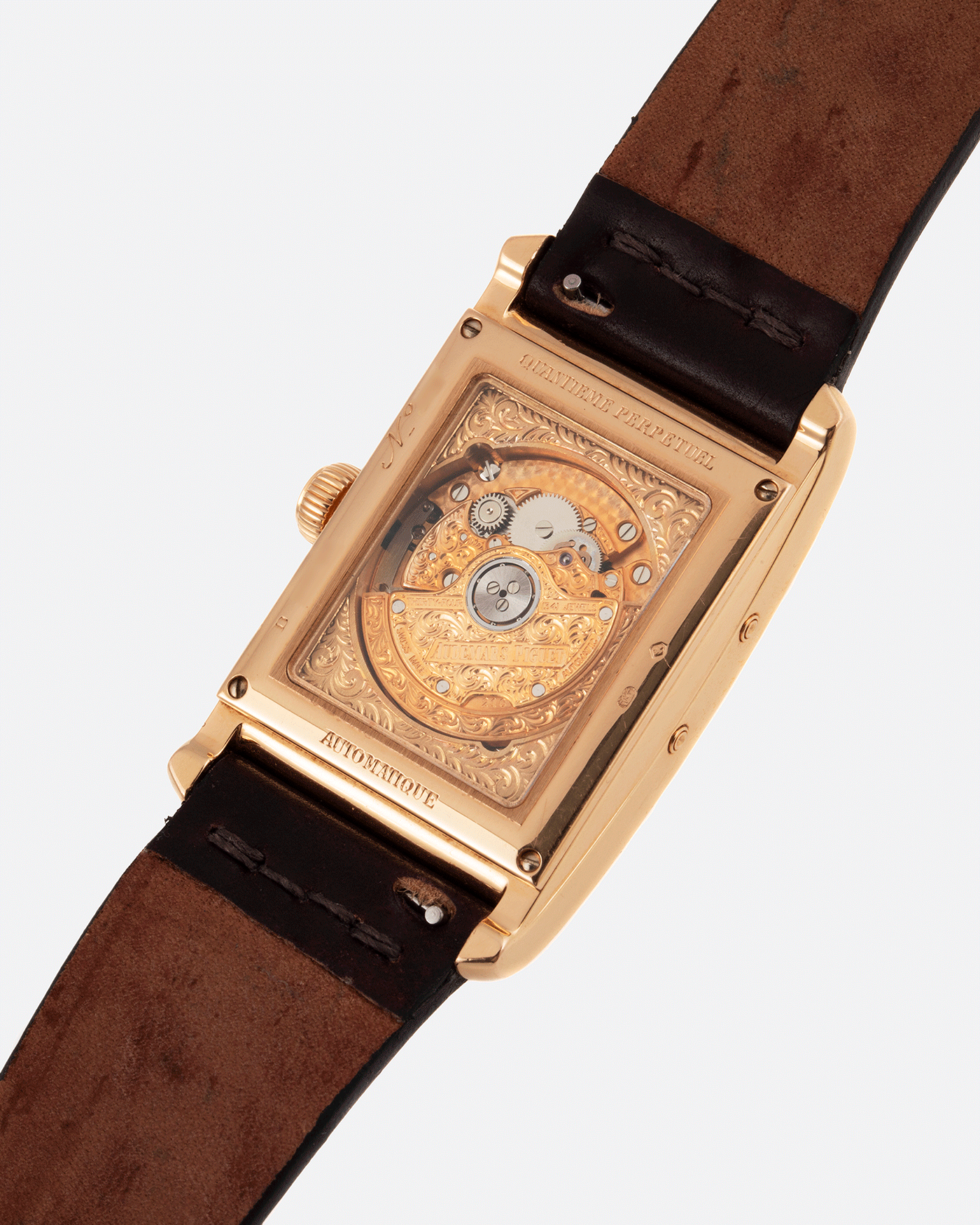 Brand: Audemars Piguet Year: 1990’s Model: Edward Piguet Reference Number: 25853OR Material: 18k Rose Gold Movement: Cal 2141 Case Diameter: 27mmX45mm Bracelet: Dark Brown Horween Shell Cordovan Strap and 18k Rose Gold Audemars Piguet Tang Buckle