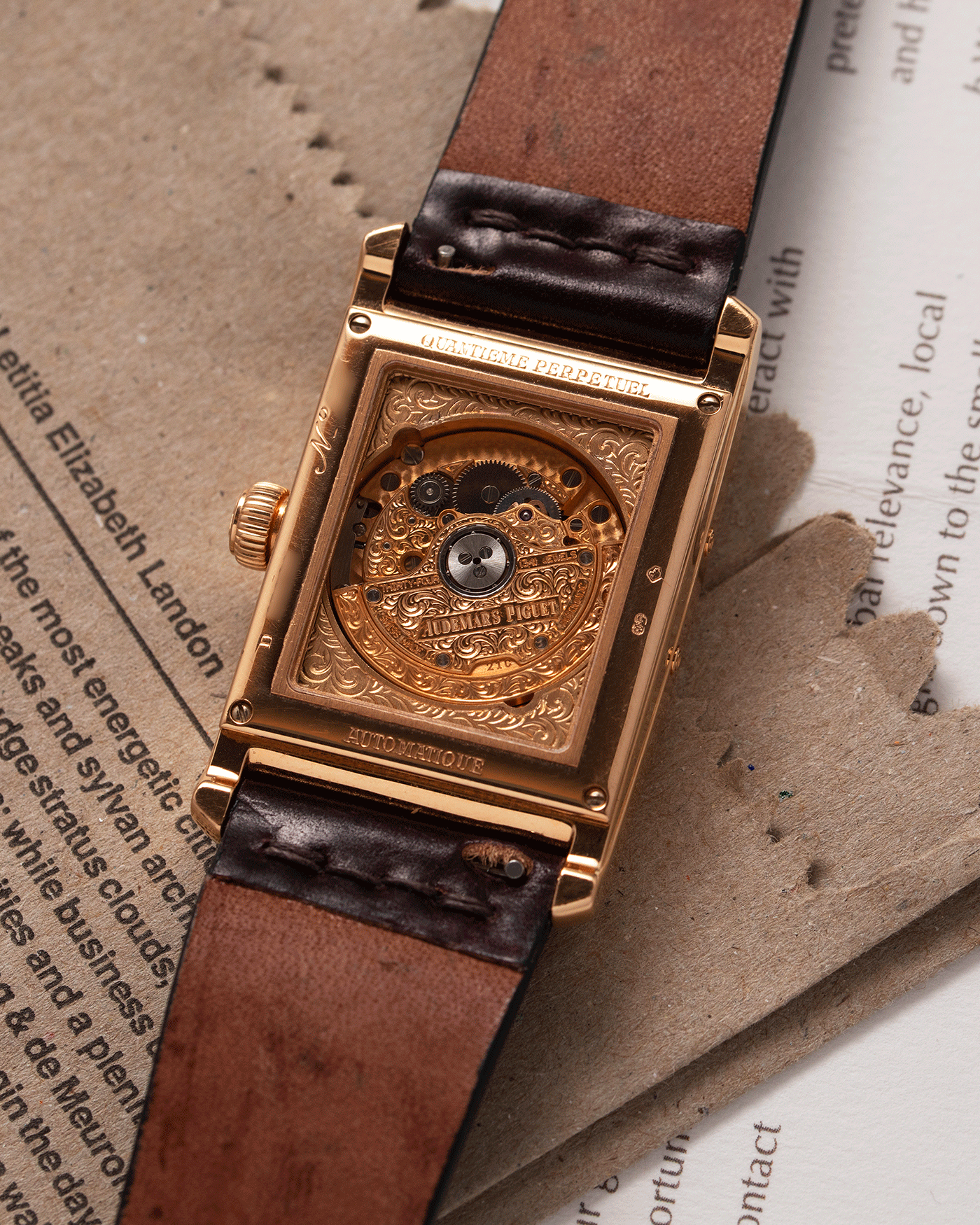 Brand: Audemars Piguet Year: 1990’s Model: Edward Piguet Reference Number: 25853OR Material: 18k Rose Gold Movement: Cal 2141 Case Diameter: 27mmX45mm Bracelet: Dark Brown Horween Shell Cordovan Strap and 18k Rose Gold Audemars Piguet Tang Buckle