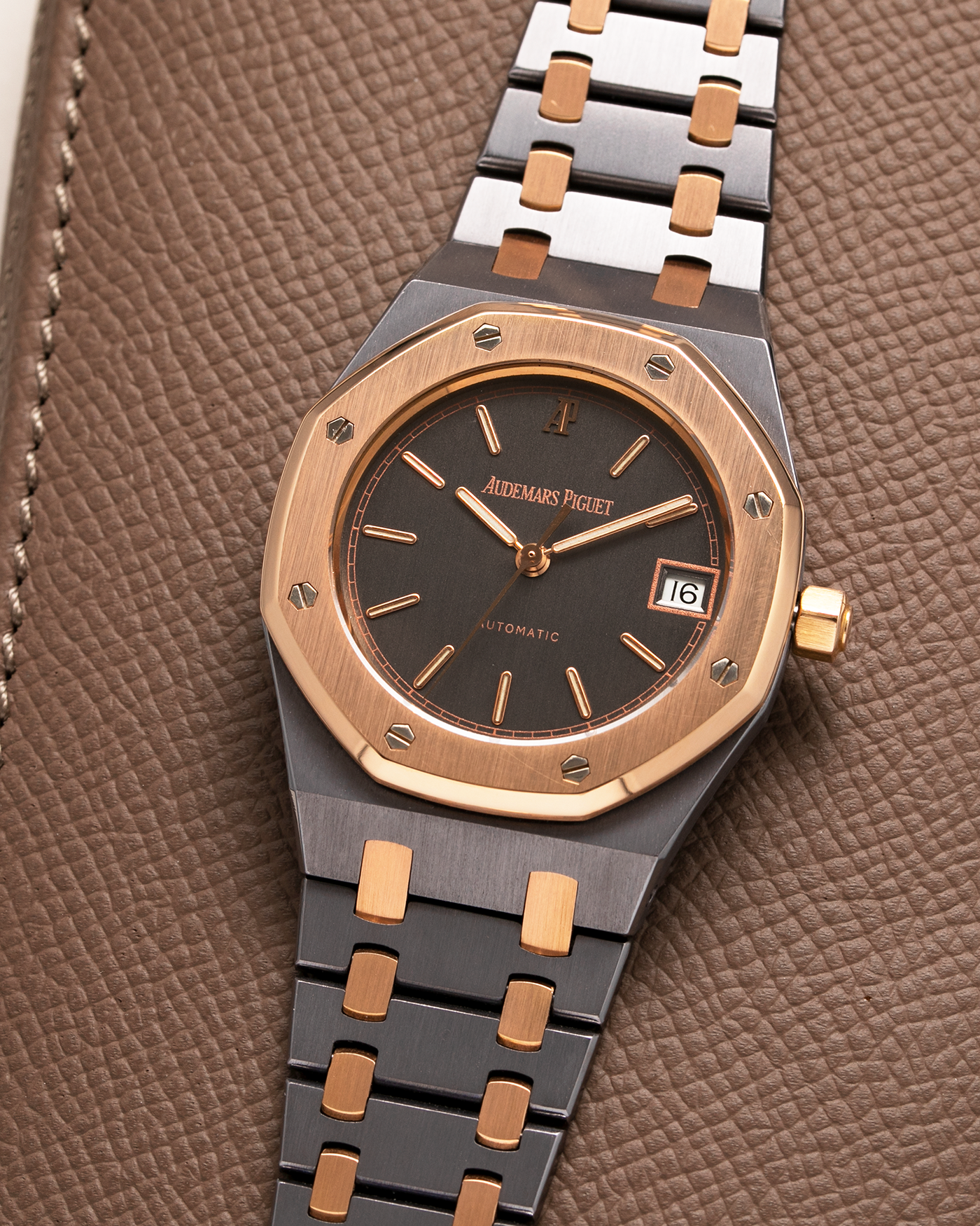 Brand: Audemars Piguet Year: 1990’s Model: Royal Oak Reference Number: 14790TR Material: Tantalum and Rose Gold Movement: Cal. 2225 Case Diameter: 36mm Bracelet: Audemars Piguet Integrated Tantalum and Rose Gold Bracelet