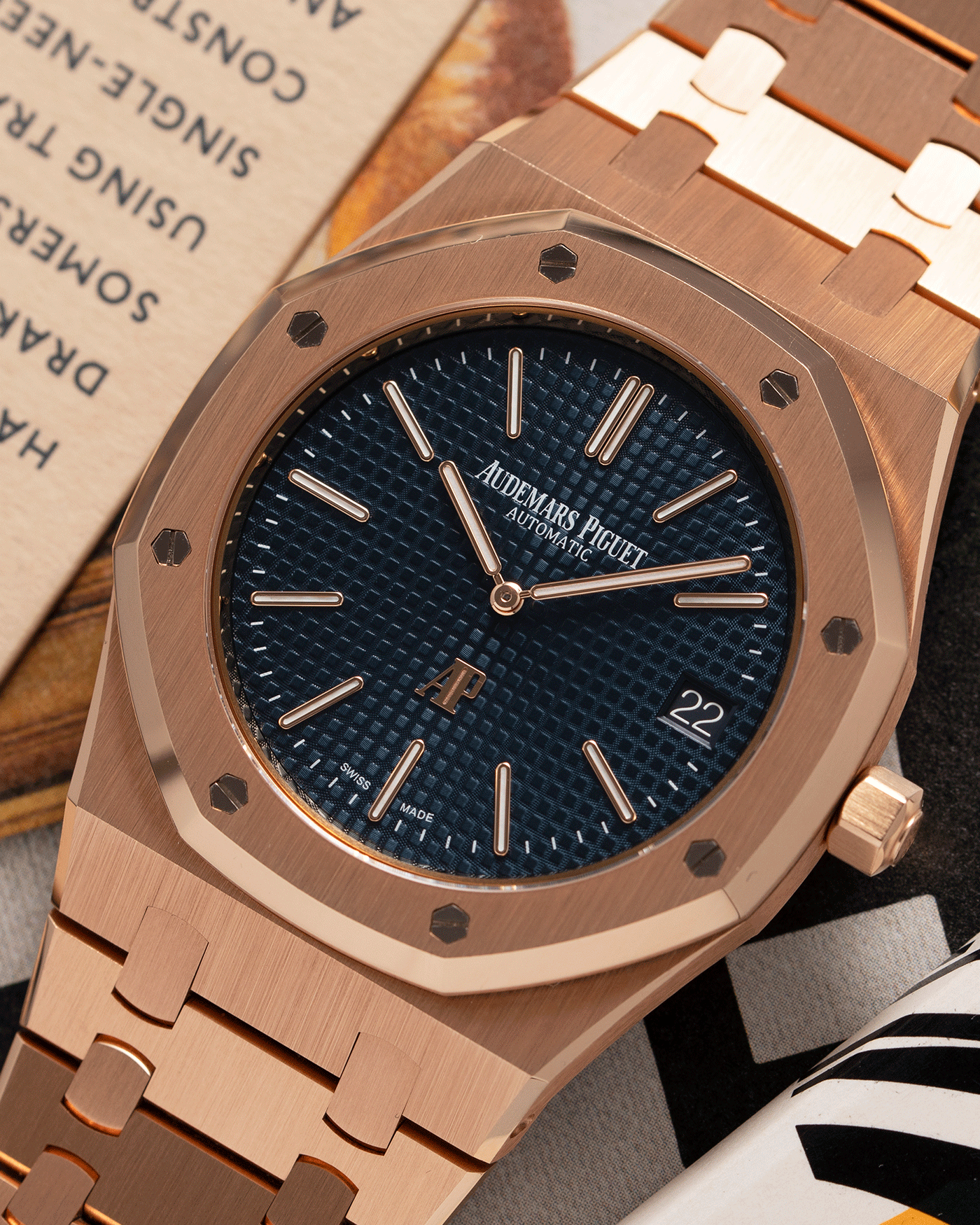 Brand: Audemars Piguet Year: 2019 Model: Royal Oak Reference Number: 15202OR Material:18k Rose Gold Movement: Cal 2121 Case Diameter: 39mm Bracelet: 18k Rose Gold Audemars Piguet Integrated Stainless Steel Bracelet