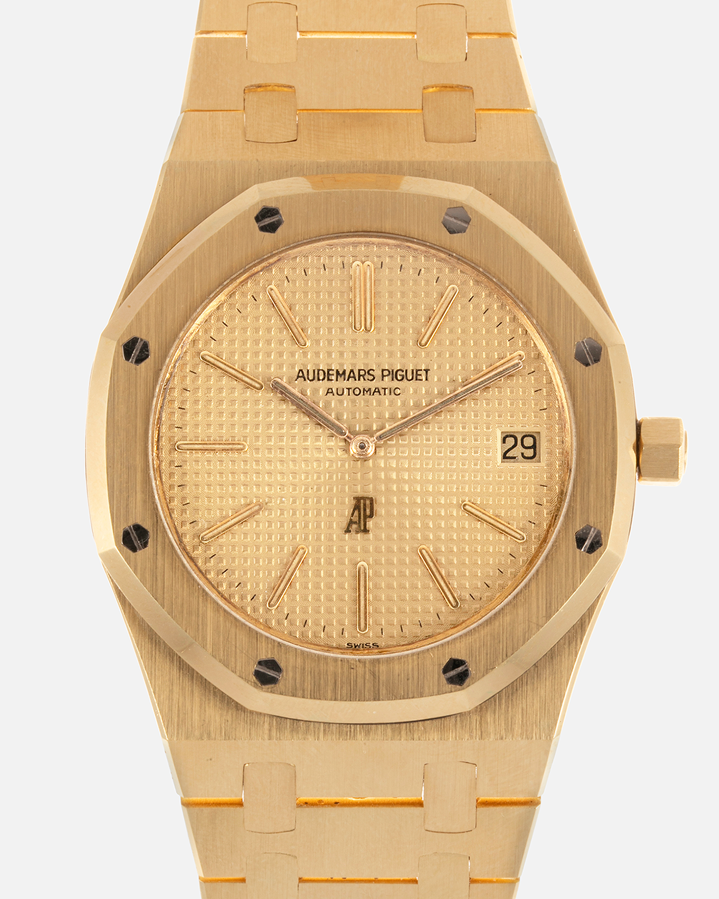 Brand: Audemars Piguet Year: 1980’s Model: Royal Oak Reference Number: 5402BA Material: 18-carat Yellow Gold Movement: Cal 2121 Case Diameter: 39mm Bracelet: Audemars Piguet Integrated 18-carat Yellow Gold Bracelet