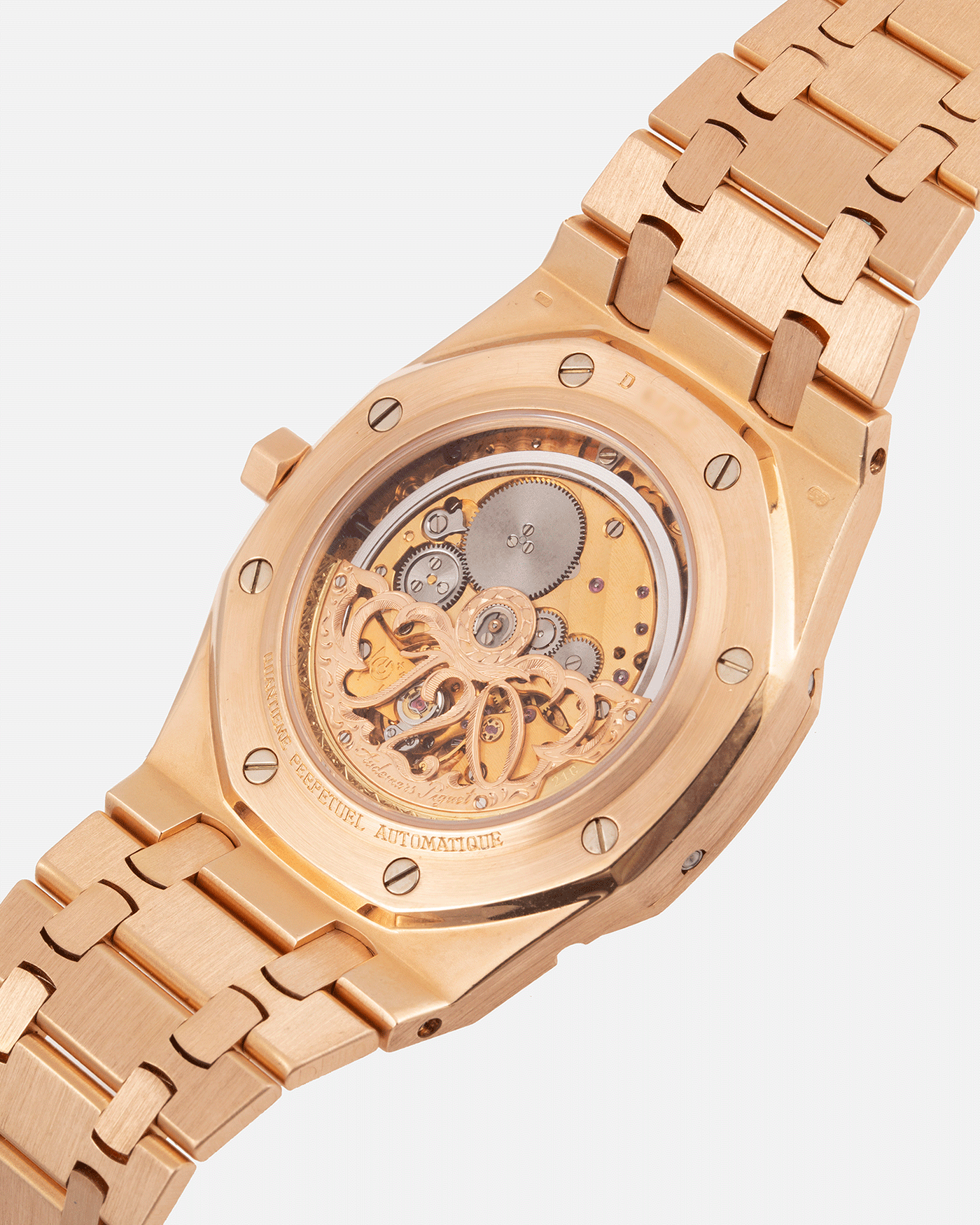 Brand: Audemars Piguet Year: 1995 Model: Royal Oak Reference Number: 25810 Material: 18k Rose Gold Movement: Cal. 2120/2802 Case Diameter: 39mm Bracelet: 18k Rose Gold Audemars Piguet Integrated Bracelet