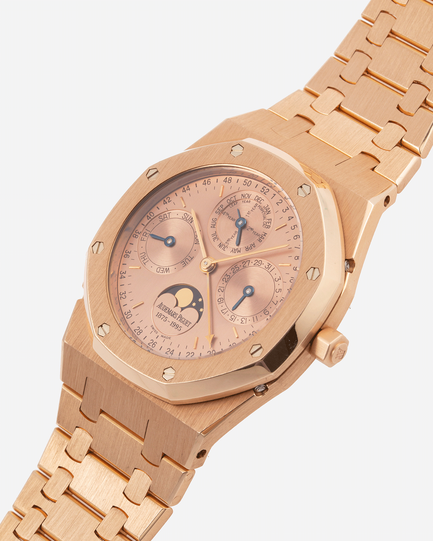 Brand: Audemars Piguet Year: 1995 Model: Royal Oak Reference Number: 25810 Material: 18k Rose Gold Movement: Cal. 2120/2802 Case Diameter: 39mm Bracelet: 18k Rose Gold Audemars Piguet Integrated Bracelet