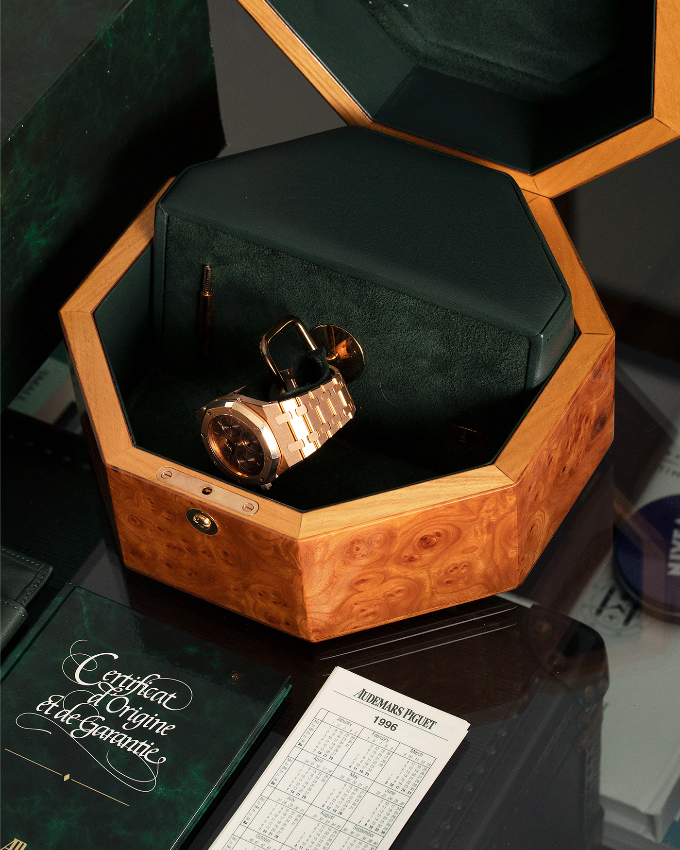 Brand: Audemars Piguet Year: 1995 Model: Royal Oak Reference Number: 25810 Material: 18k Rose Gold Movement: Cal. 2120/2802 Case Diameter: 39mm Bracelet: 18k Rose Gold Audemars Piguet Integrated Bracelet
