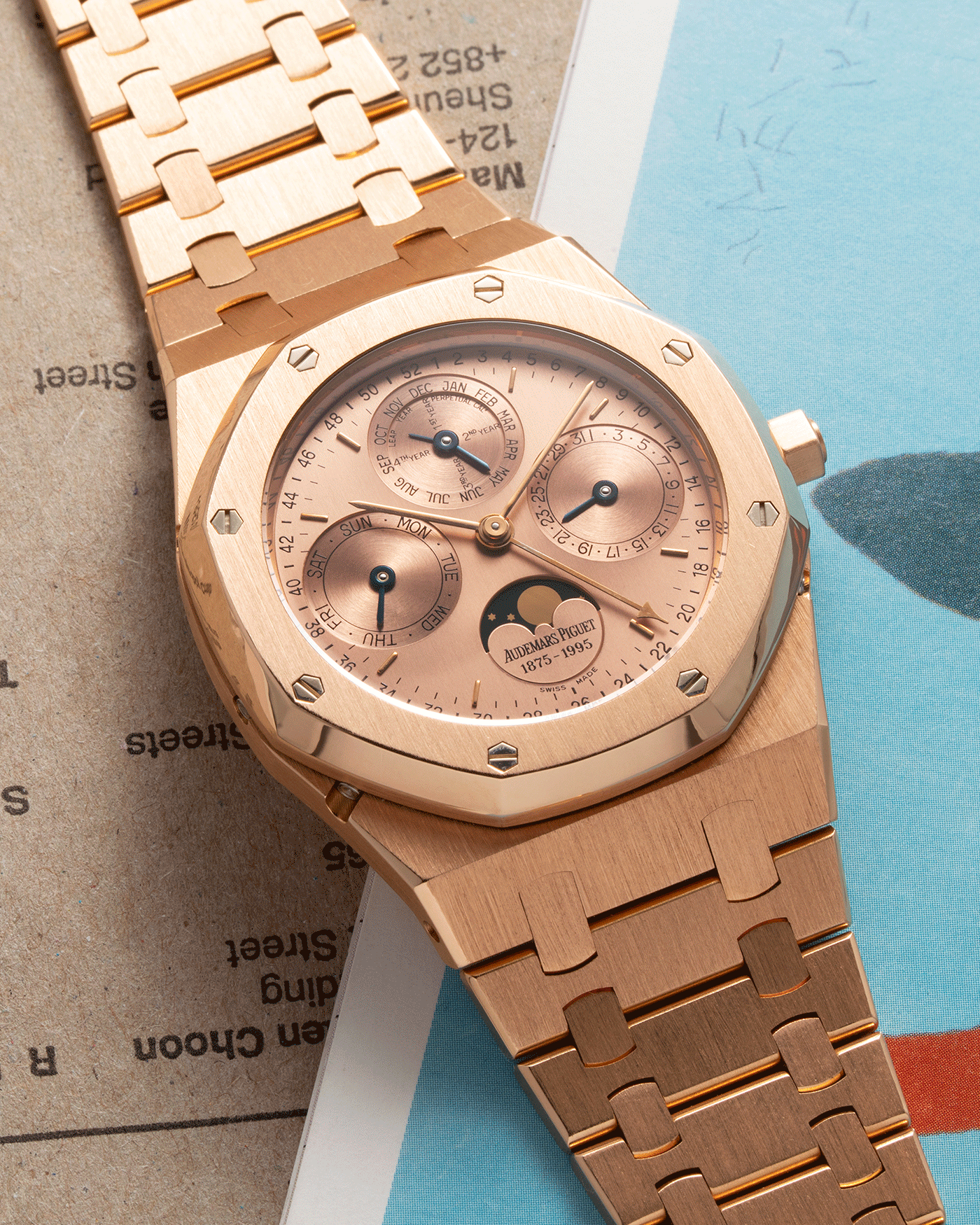 Brand: Audemars Piguet Year: 1995 Model: Royal Oak Reference Number: 25810 Material: 18k Rose Gold Movement: Cal. 2120/2802 Case Diameter: 39mm Bracelet: 18k Rose Gold Audemars Piguet Integrated Bracelet