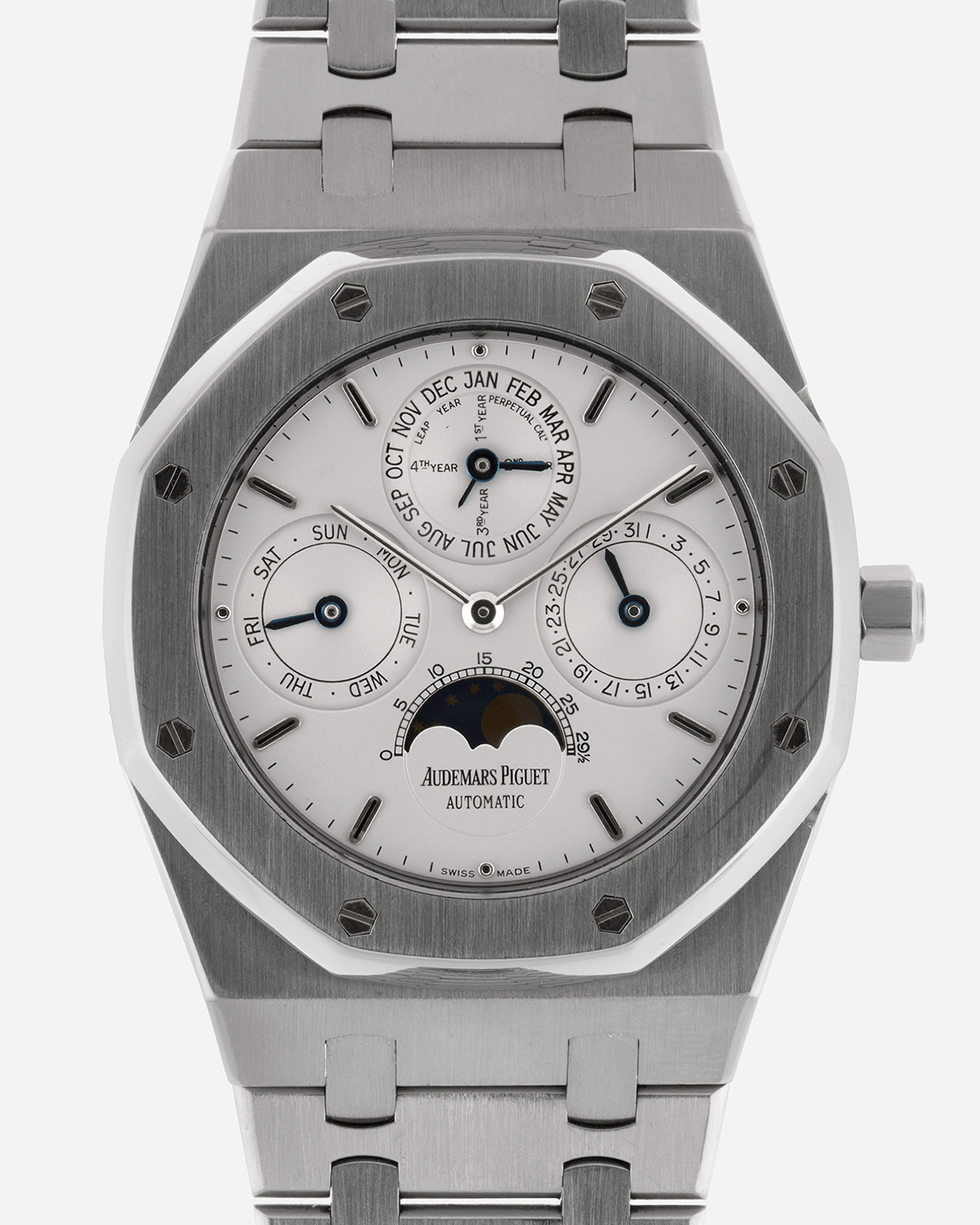 Brand: Audemars Piguet Year: 2002 Model: Royal Oak Reference Number: 25820 Material: Stainless Steel Movement: Cal. 2120/2802 Case Diameter: 39mm Bracelet: Audemars Piguet Integrated Stainless Steel Bracelet