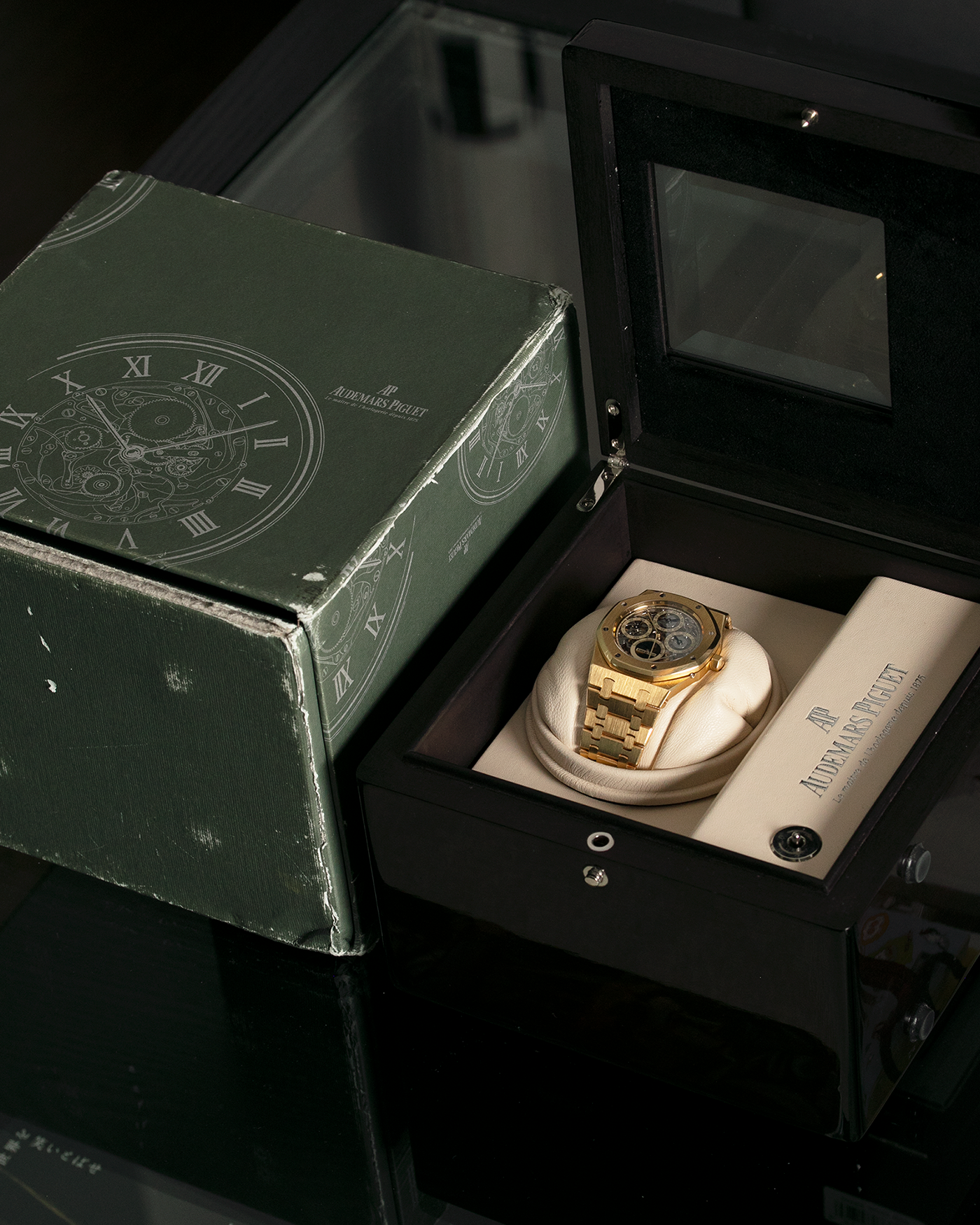 Brand: Audemars Piguet Year: 1990’s Model: Royal Oak Perpetual Calendar Quantieme Openworked Skeleton Reference Number: 25636BA Material: 18k Yellow Gold Movement: Cal. 2120/2800 Case Diameter: 39mm Bracelet: 18k Yellow Gold Audemars Piguet Integrated Bracelet