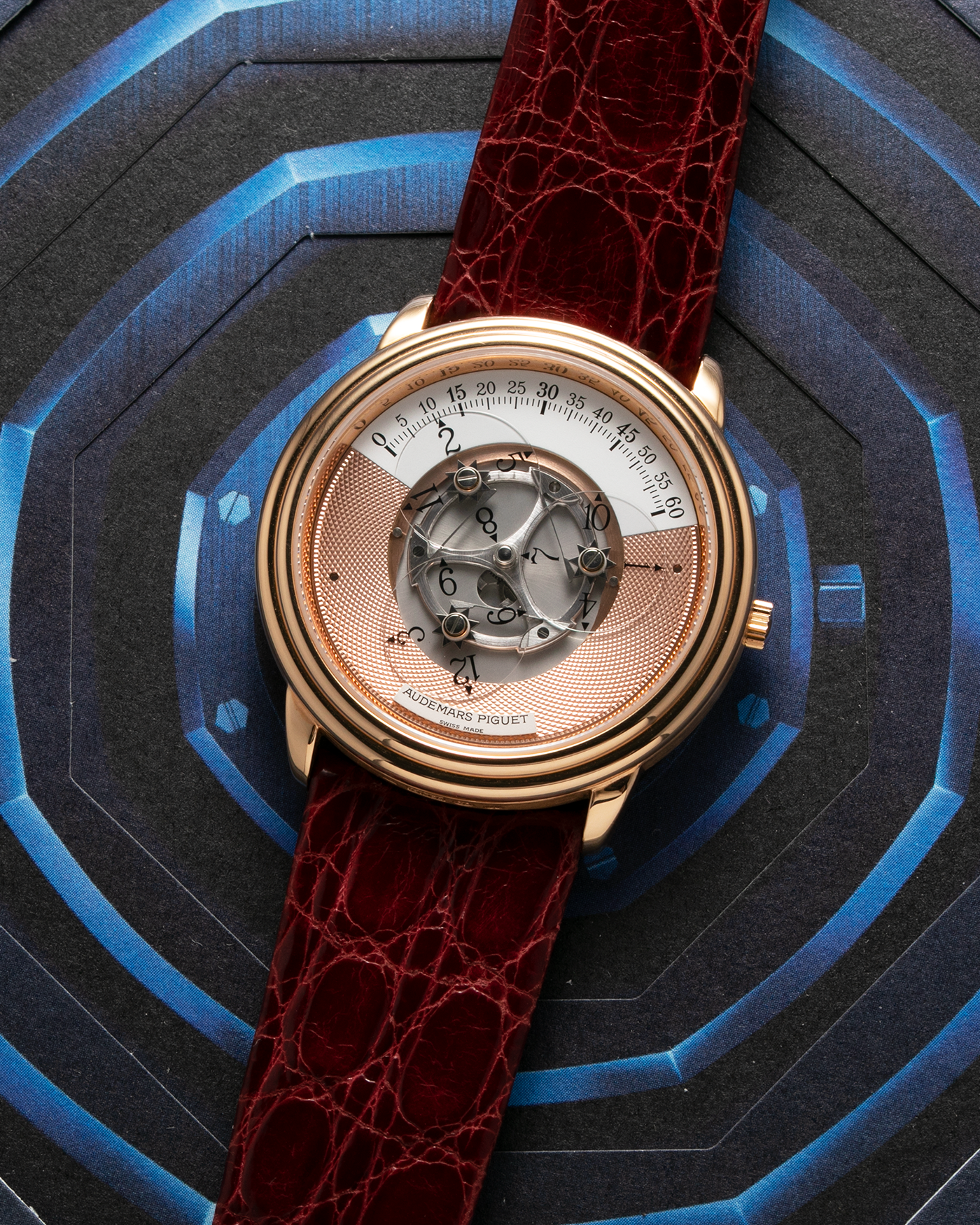 Brand: Audemars Piguet Year: 1990’s Model: Star Wheel Reference Number: 25720OR Material: 18k Rose Gold  Movement: Cal. 2224 Case Diameter: 36mm Bracelet: Audemars Piguet Red Alligator Strap and 18k Rose Gold Tang Buckle