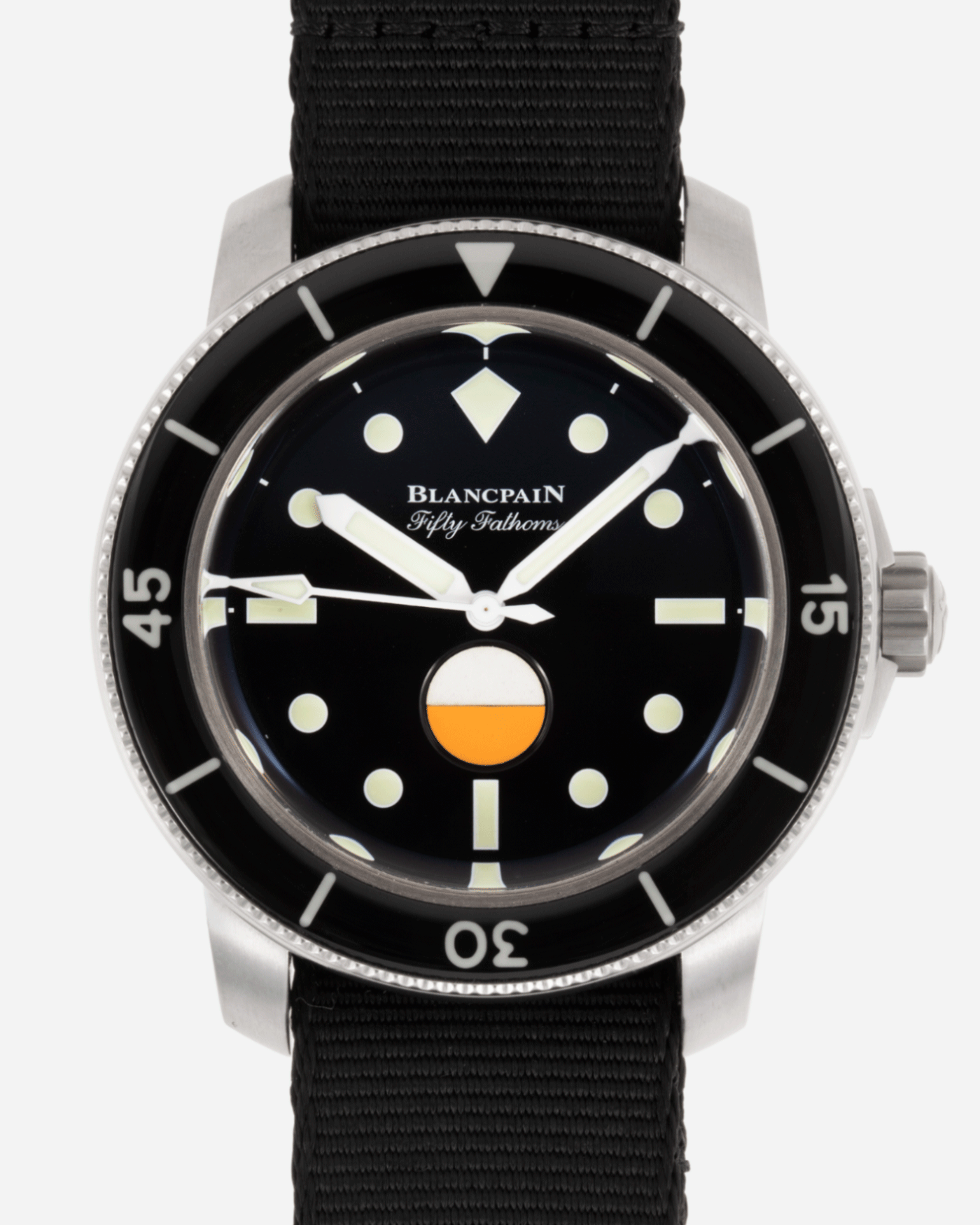 Brand: Blancpain Year: 2020 Model: Fifty Fathoms Mil Spec Hodinkee Edition Reference Number: 5008 11B30 NABA Material: Stainless Steel Movement: Automatic Blancpain 1154 Case Diameter: 40mm Bracelet/Strap: Blancpain Black NATO Strap