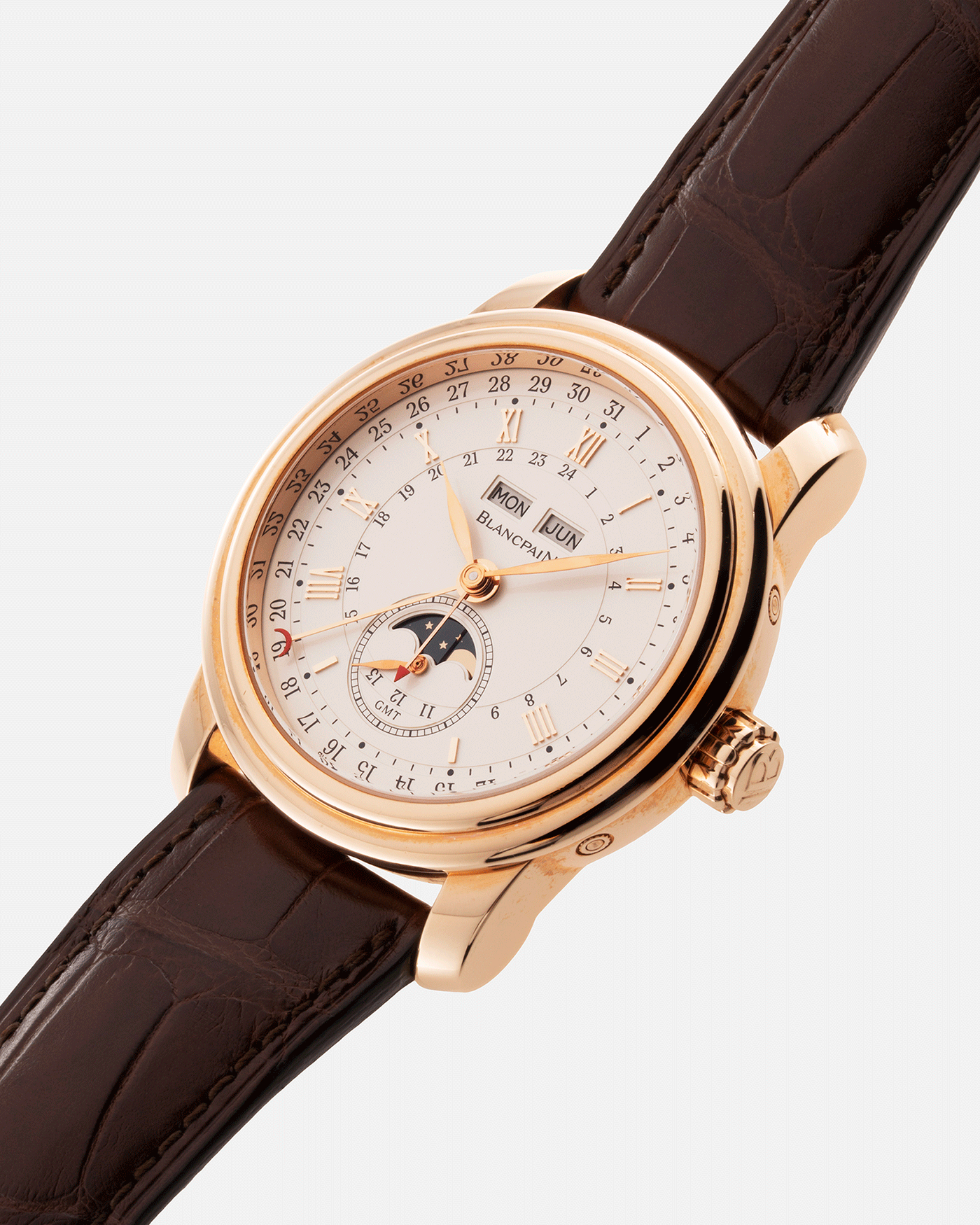 Brand: Blancpain Year: 2009 Model: Le Brassus Reference Number: 4276-3642-55B Material: Rose Gold Movement: Cal. 67A6 Case Diameter: 42mm Bracelet/Strap: Blancpain Brown Alligator Strap with 18k Rose Gold Deployant Clasp