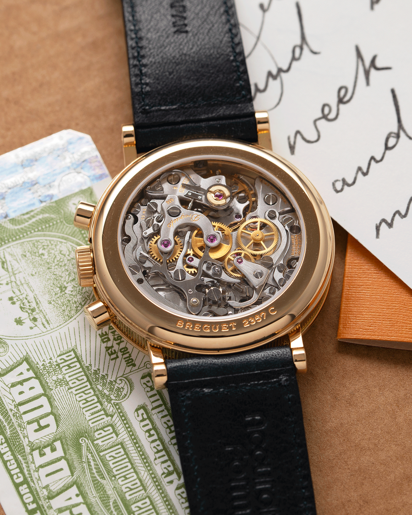 Brand: Breguet Year: 1990’s Model: 3237 Material: 18k Yellow Gold Movement: Lemania 2310 Case Diameter: 36mm Strap: Accurate Form Navy Blue Calf