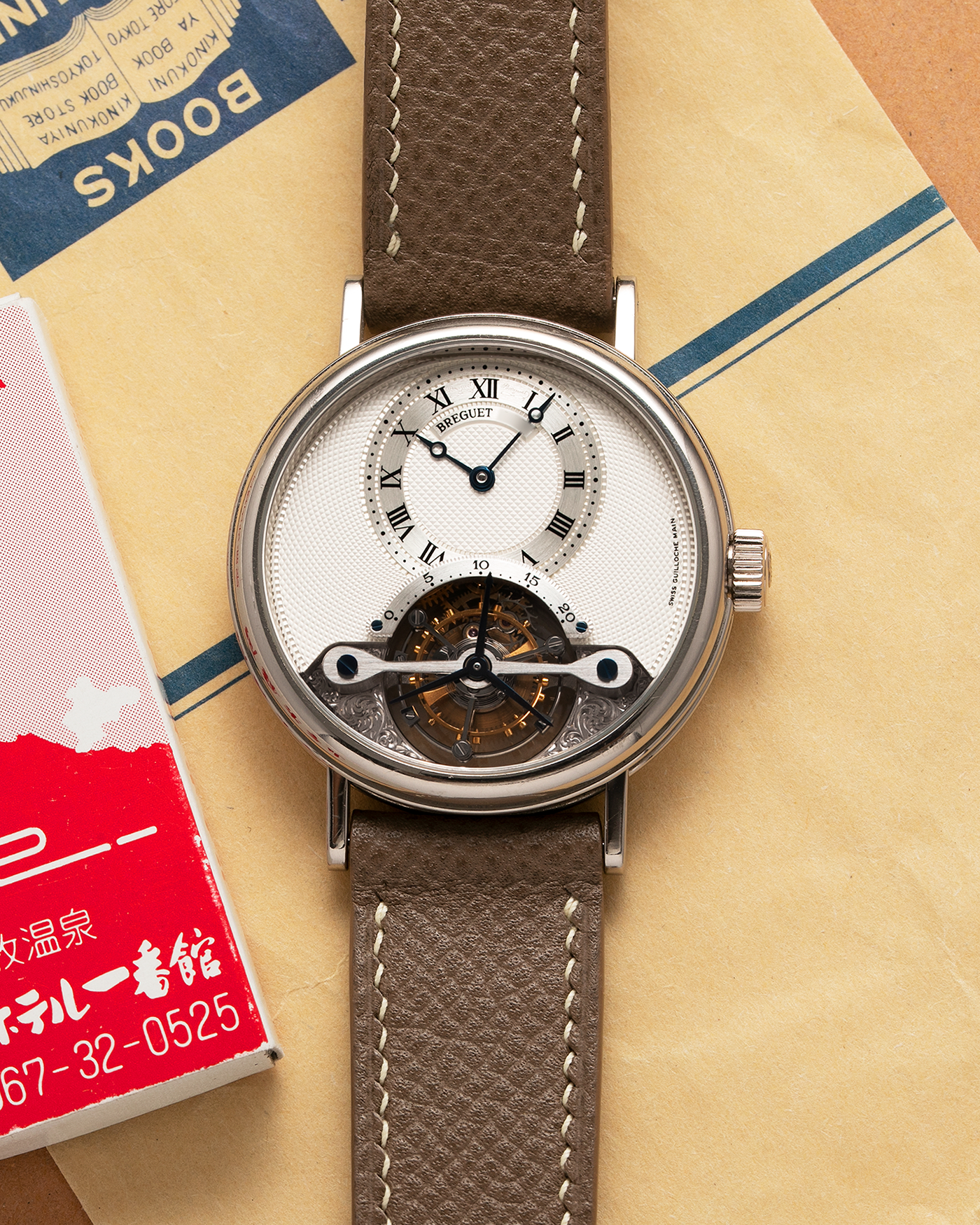 Brand: Breguet Year: 1990’s Model: Classique Tourbillon Reference: 3357 Material: 18-carat White Gold Movement: Breguet Cal. 558, Self-Winding Case Diameter: 36mm Strap: Taupe Calf Grained Strap with Signed 18-carat White Gold Deployant Clasp