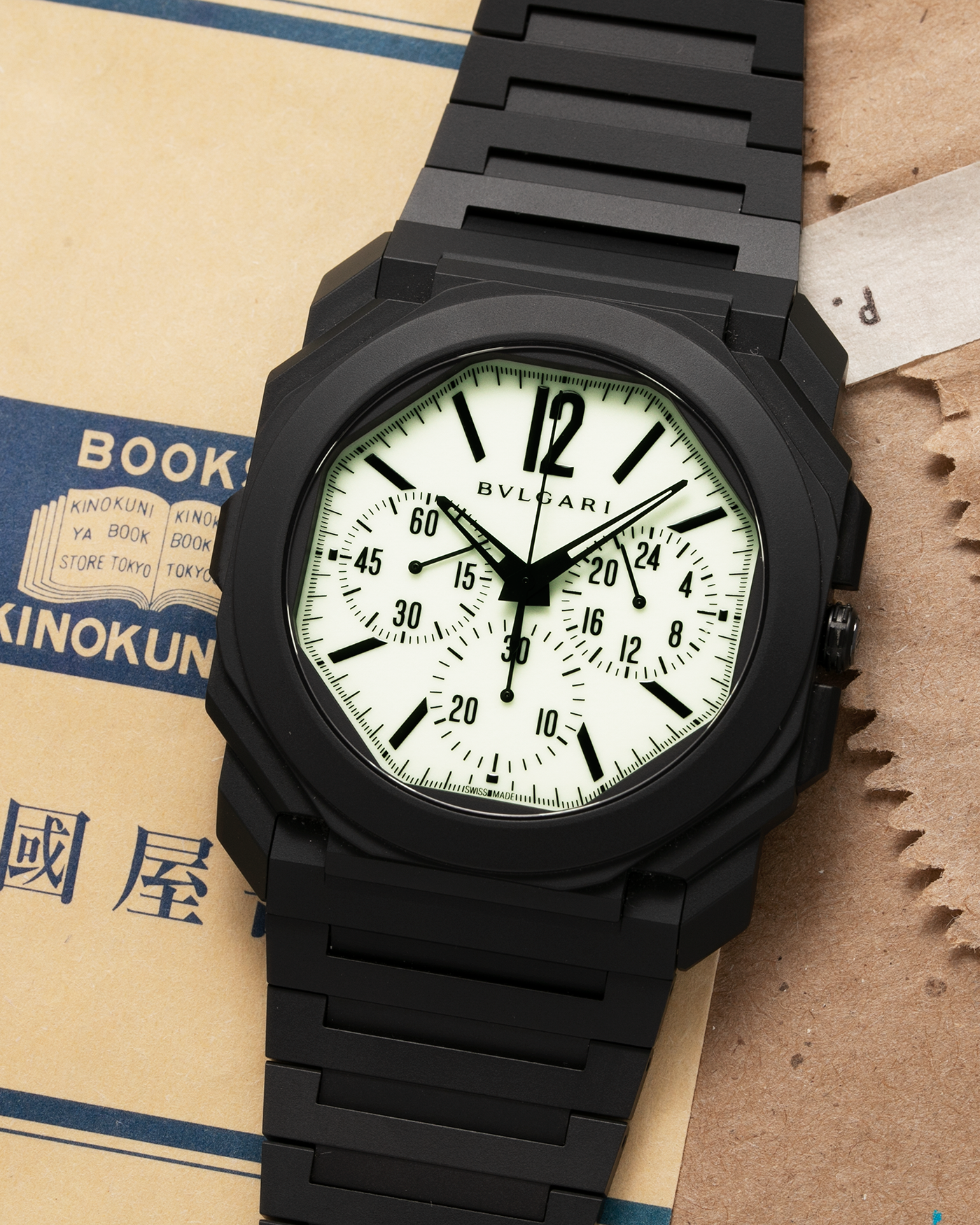 Brand: Bvlgari Year: 2021 Model: Octo Finissimo Nuclear Option for the Rake and Revolution Material: Sand Blasted Black Ceramic Movement: Bvlgari BVL 318 Case Diameter: 40mm Bracelet: Bvlgari Integrated Sand Blasted Ceramic Bracelet